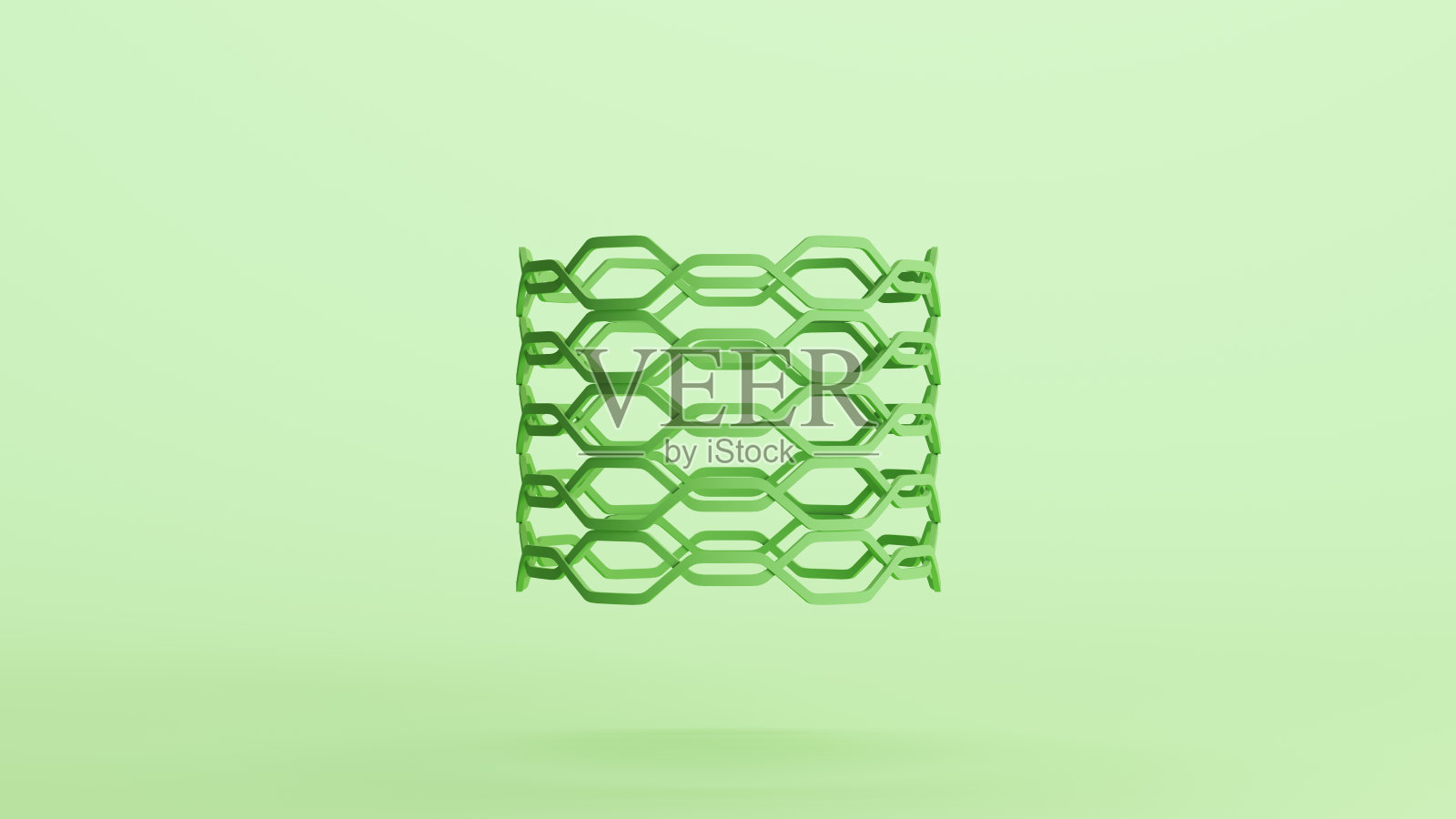 绿色仿生烧烤网格圆柱形管状科技设计元素,中性色调,柔和的薄荷绿色背景照片摄影图片