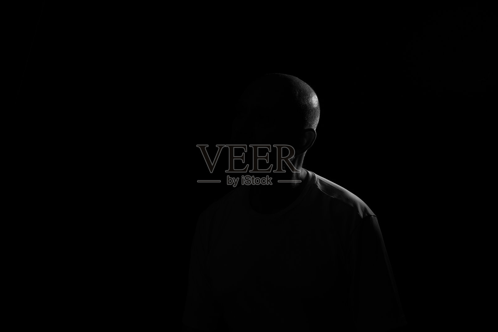 有胡子的秃顶男子的弱光肖像。照片摄影图片