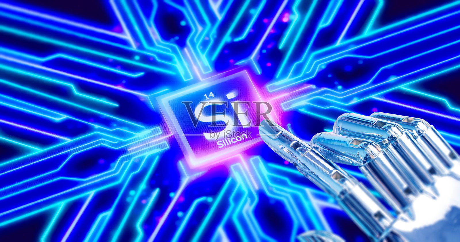 机器人按下硅元素按钮照片摄影图片