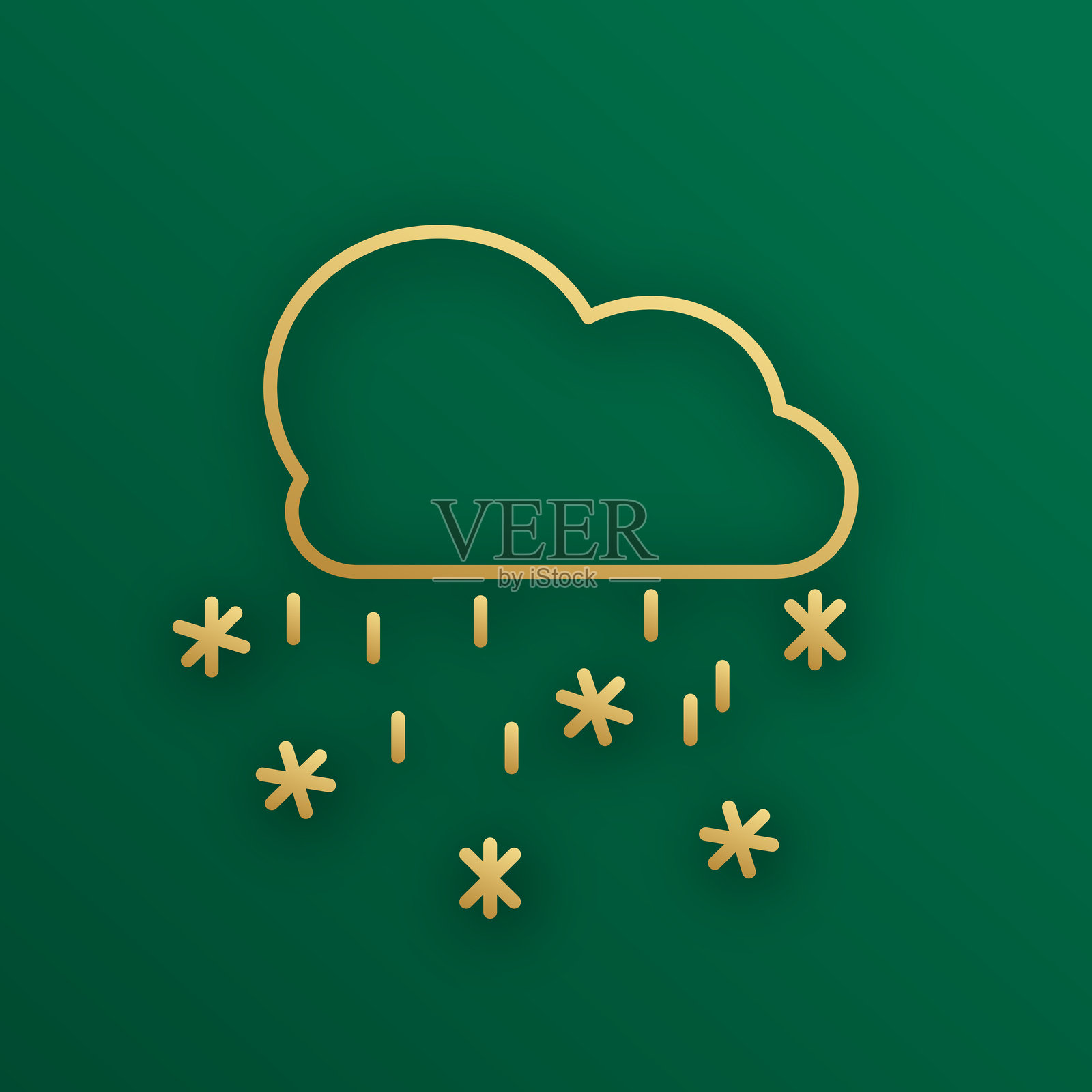 可爱的线条艺术风格金色圣诞装饰图标在绿色背景上插画图片素材