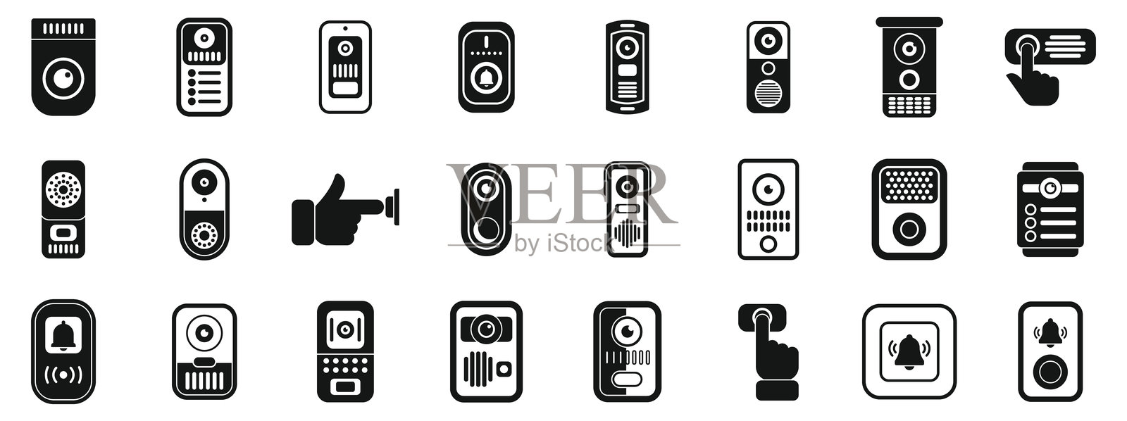门铃图标集简单矢量。家庭按钮安全插画图片素材