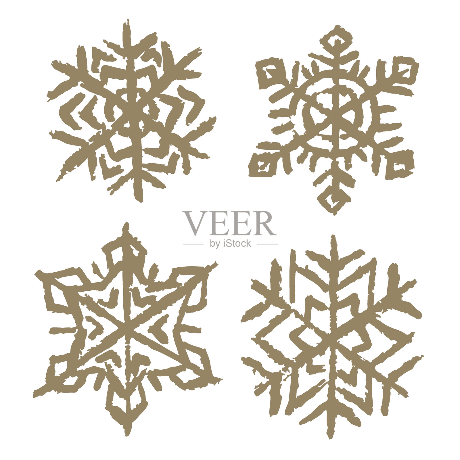 圣诞装饰用雪花图案,简约手绘矢量插图插画图片素材