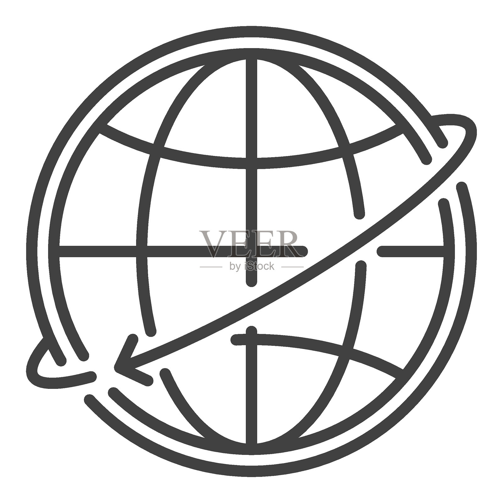 地球仪和箭头围绕的矢量图标或符号(轮廓风格)插画图片素材