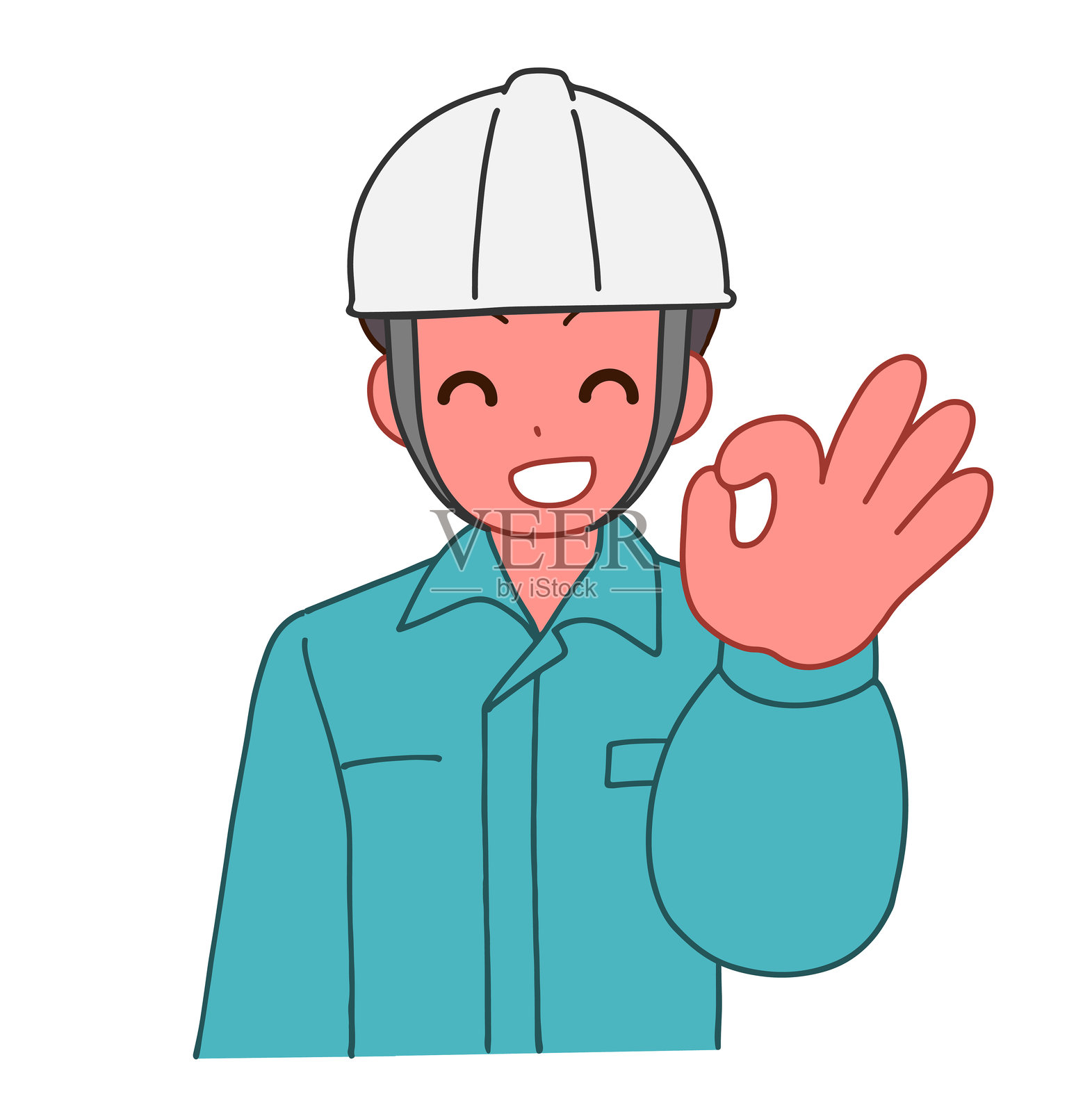 戴着头盔和工作服的微笑畸形男子插图插画图片素材