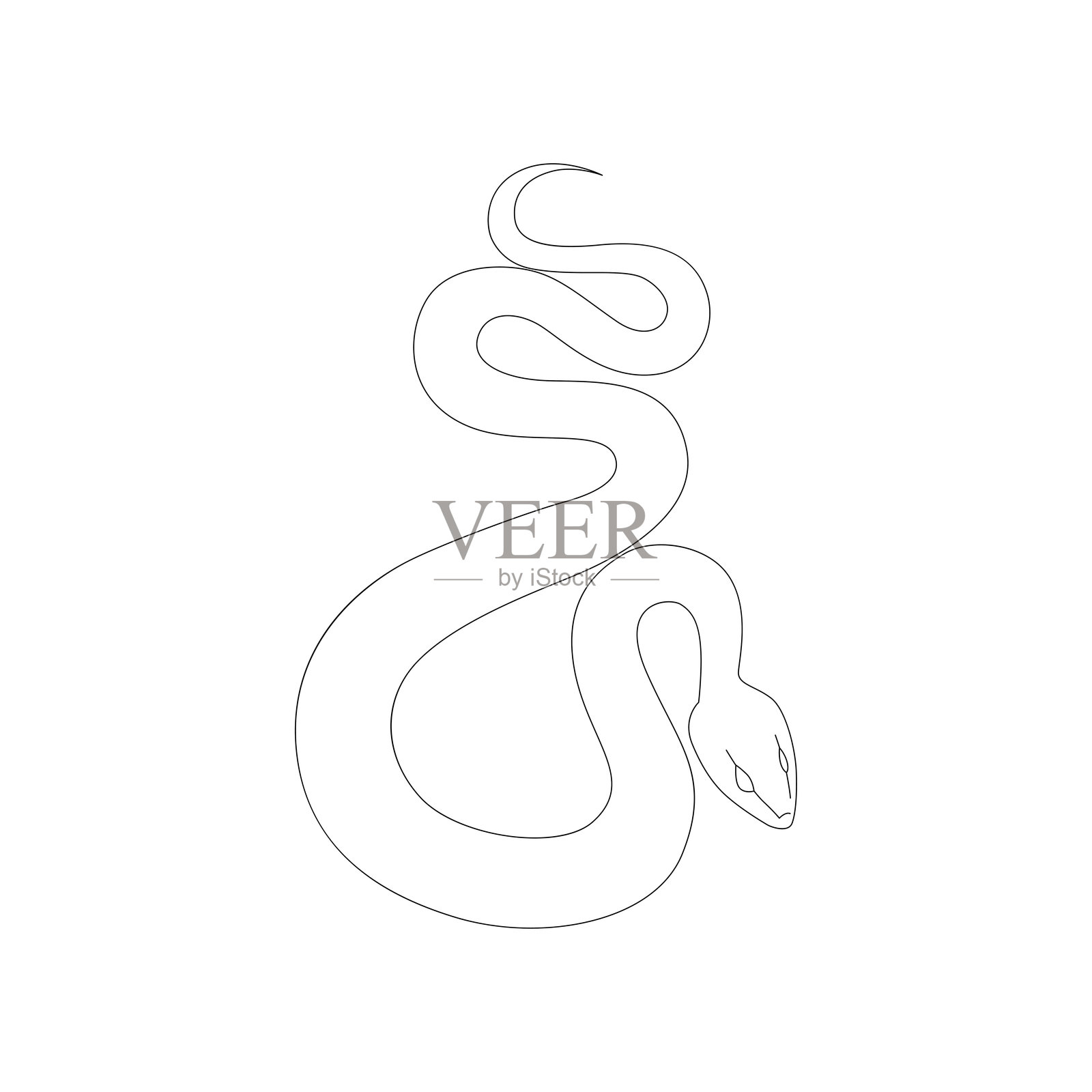 白色背景上的孤立黑色轮廓卡通蛇。曲线线条。涂色书的一页。插画图片素材