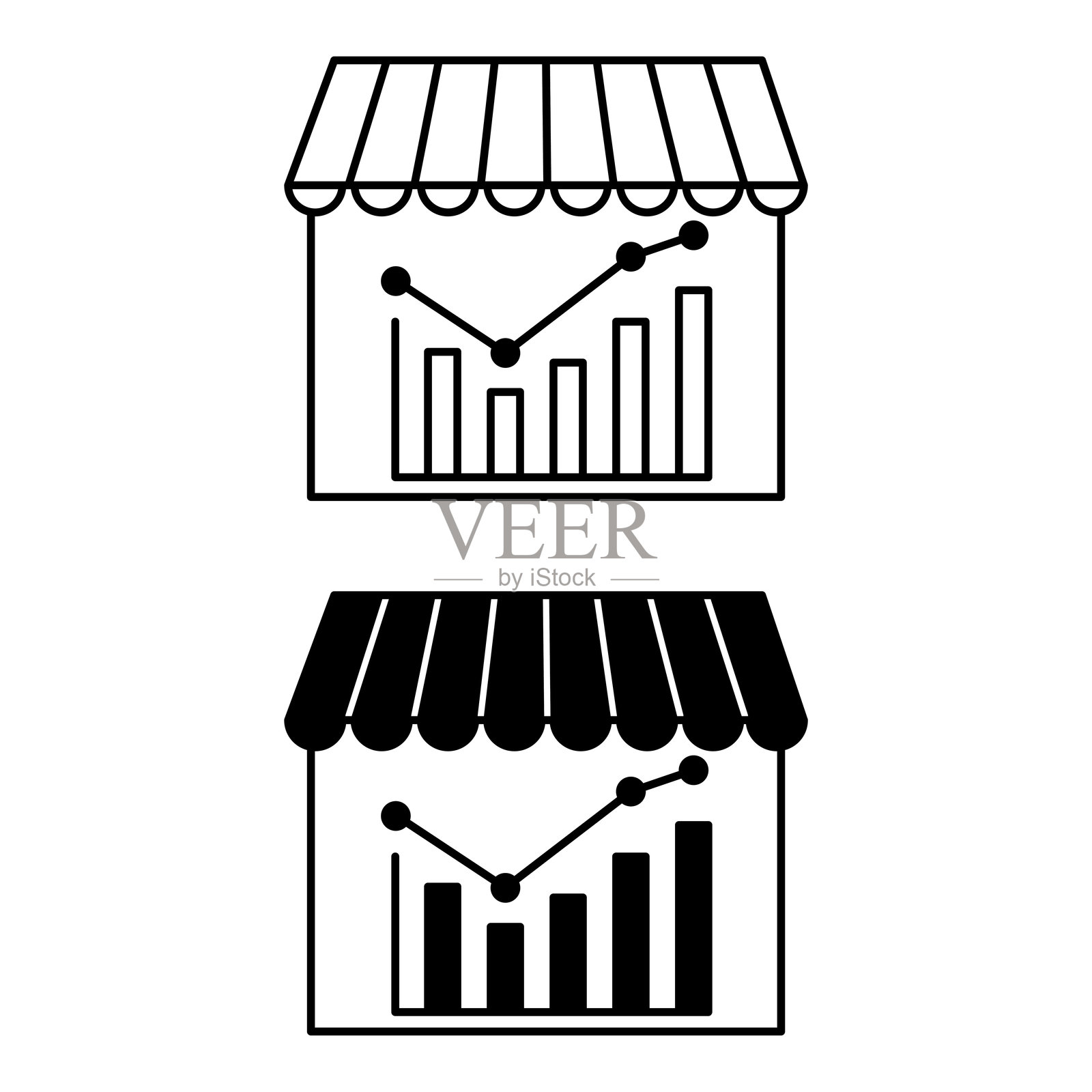 股票市场图标。黑白矢量插图。证券市场。在股票交易所买卖股票。插画图片素材