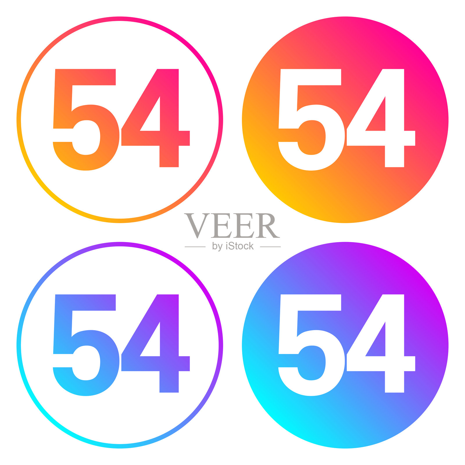 54 - 数字五十四。带有颜色渐变的圆形图标插画图片素材