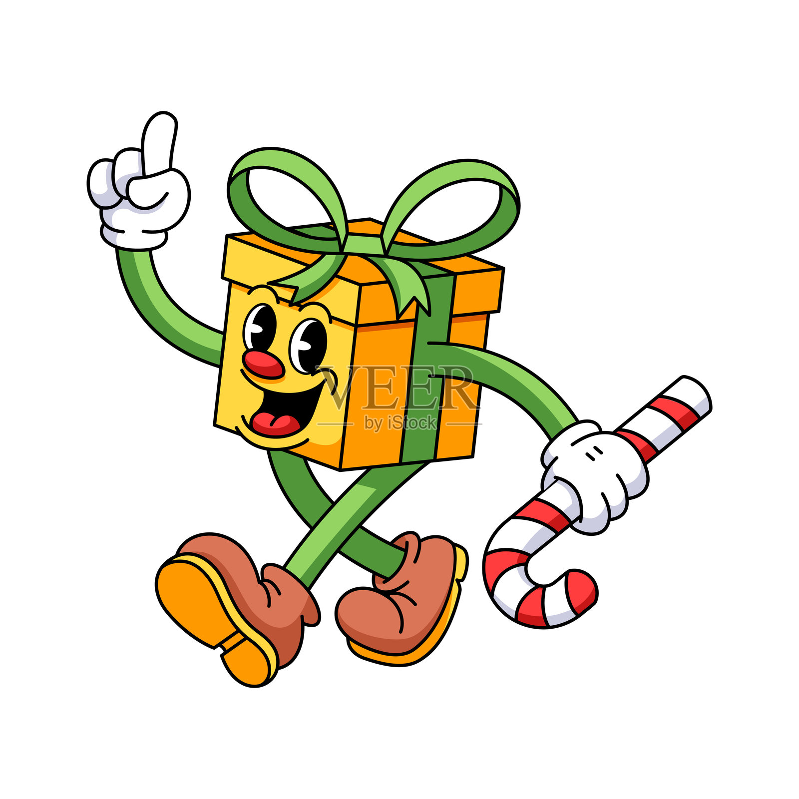 复古卡通礼品盒圣诞角色炫酷插图,孤立展示插画图片素材