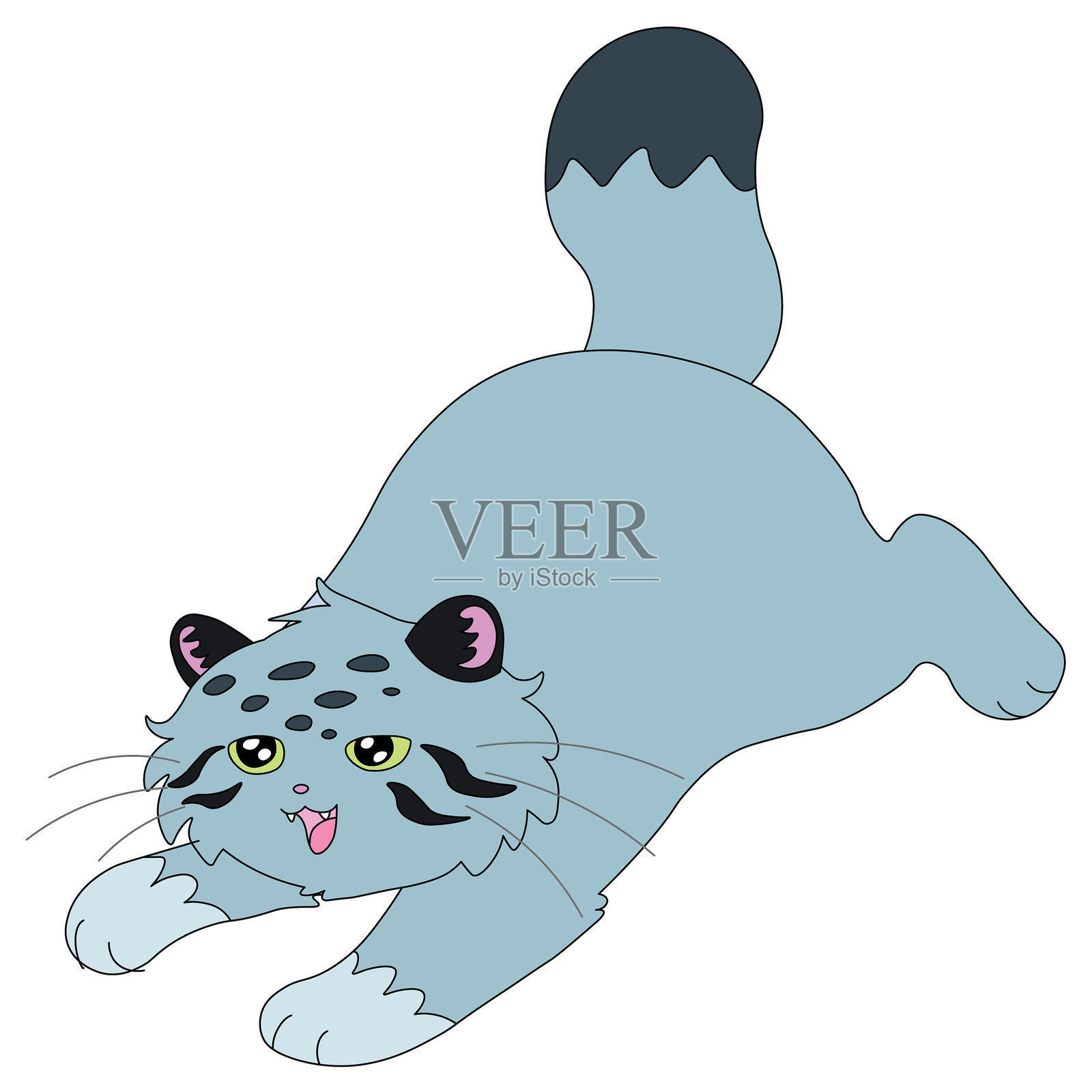 可爱的野生猫曼乌尔快乐地奔跑,翘起它蓬松的尾巴。插画图片素材