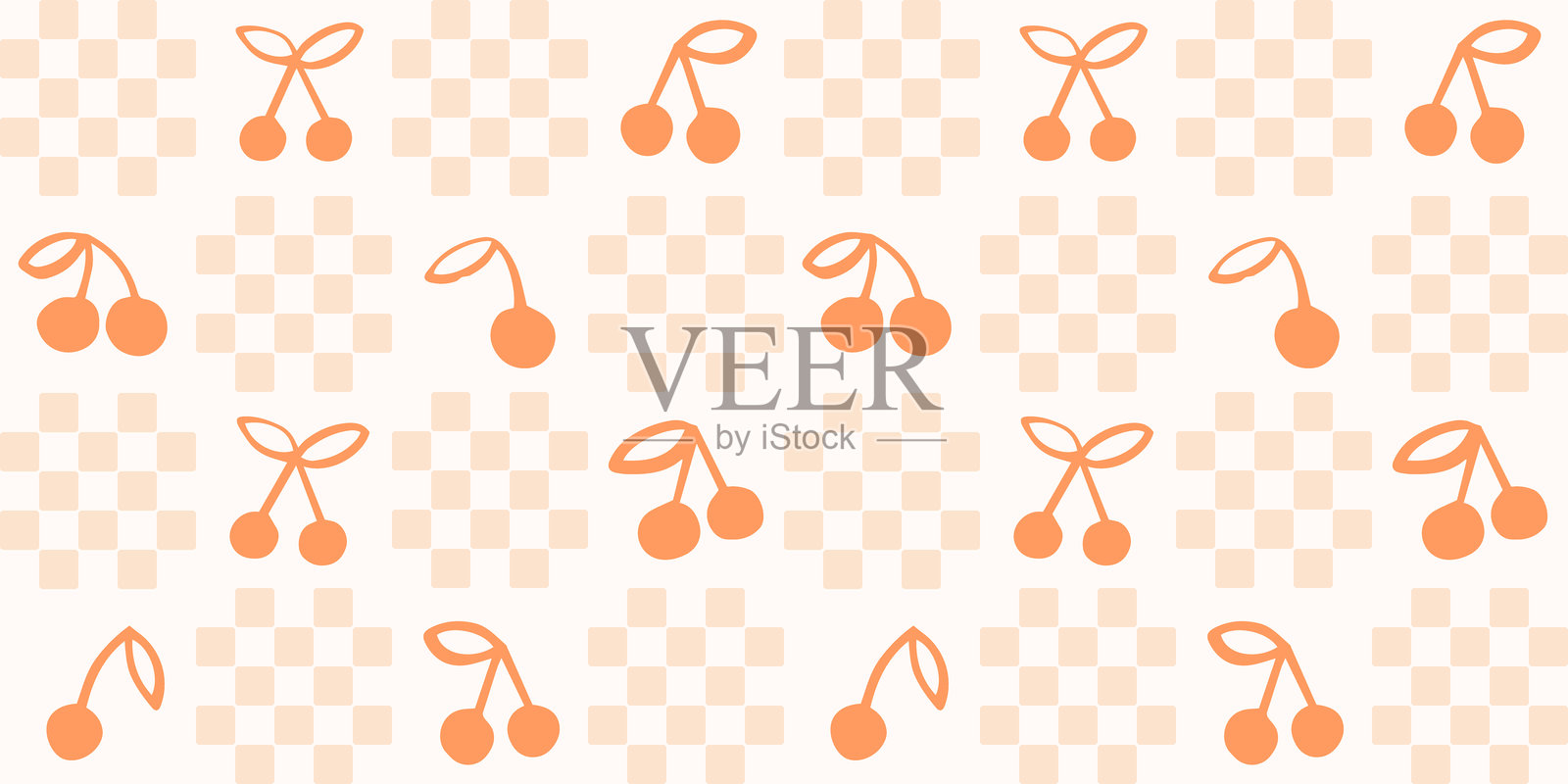 可爱樱桃与格子图案的无缝图案。插画图片素材