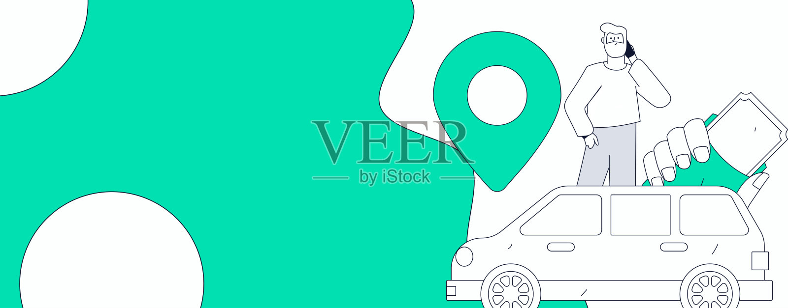 扁平矢量概念手绘插图,描绘人们打出租车的场景插画图片素材