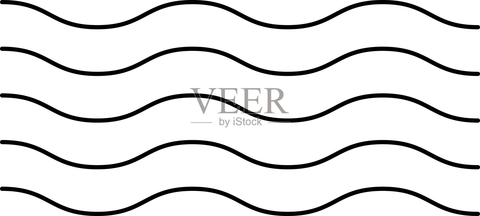 水波、海浪、波浪线集合。水波图标、标志矢量。锯齿线。水的标志、符号或标志矢量集合。插画图片素材