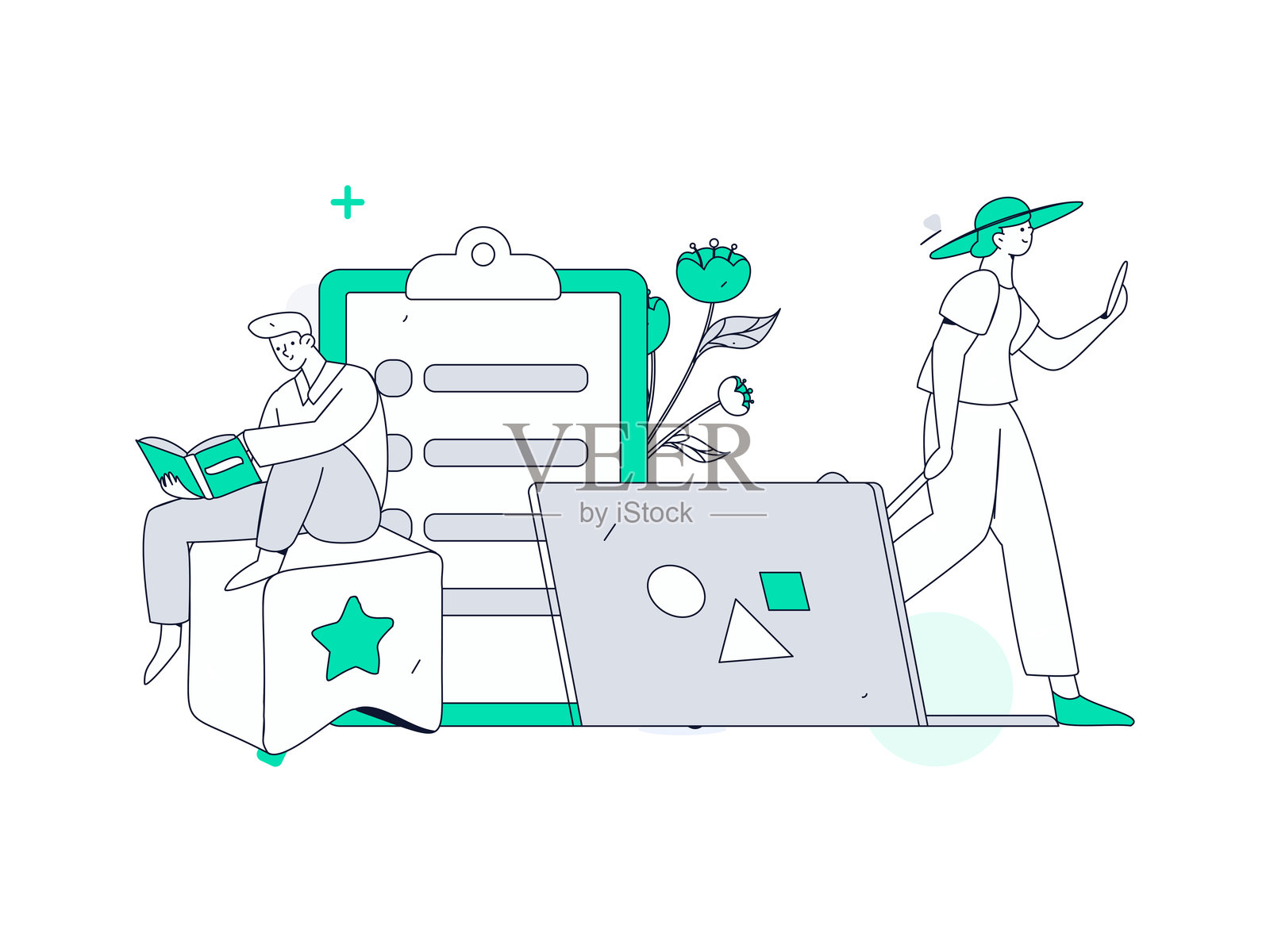 邀请朋友进行问卷调查的扁平矢量概念手绘插图插画图片素材