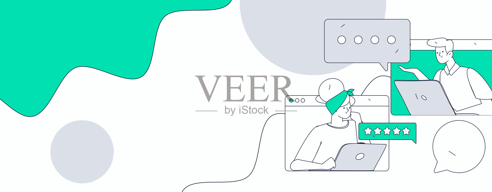 平面矢量插图展示商务人士在工作场景中操作插画图片素材