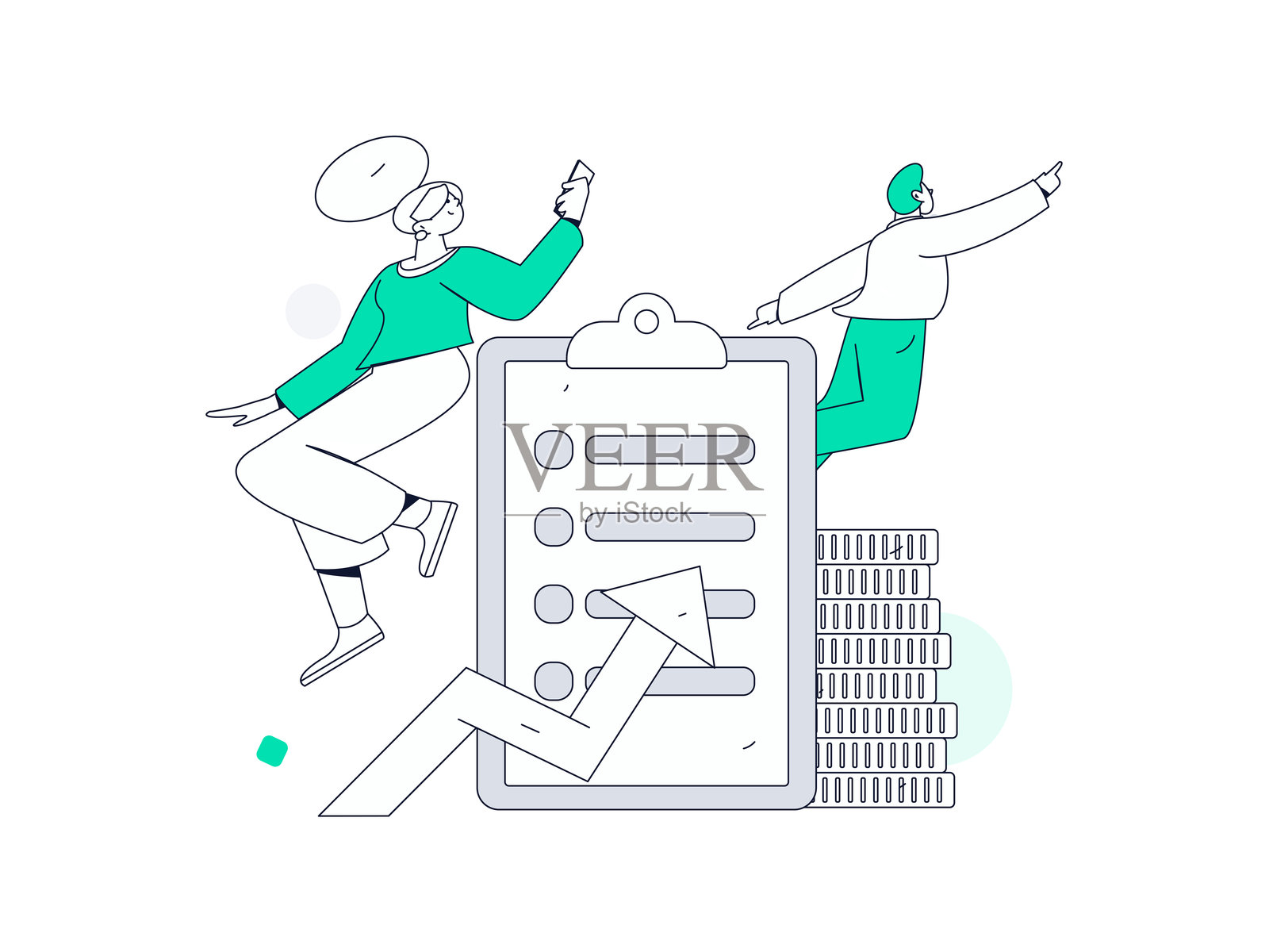 平面矢量插图展示商务人士在工作场景中操作插画图片素材