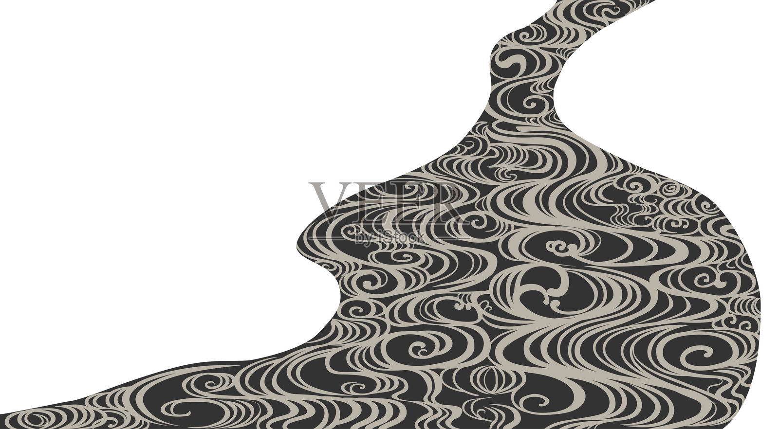 折屏上的河流与红白梅花插画图片素材