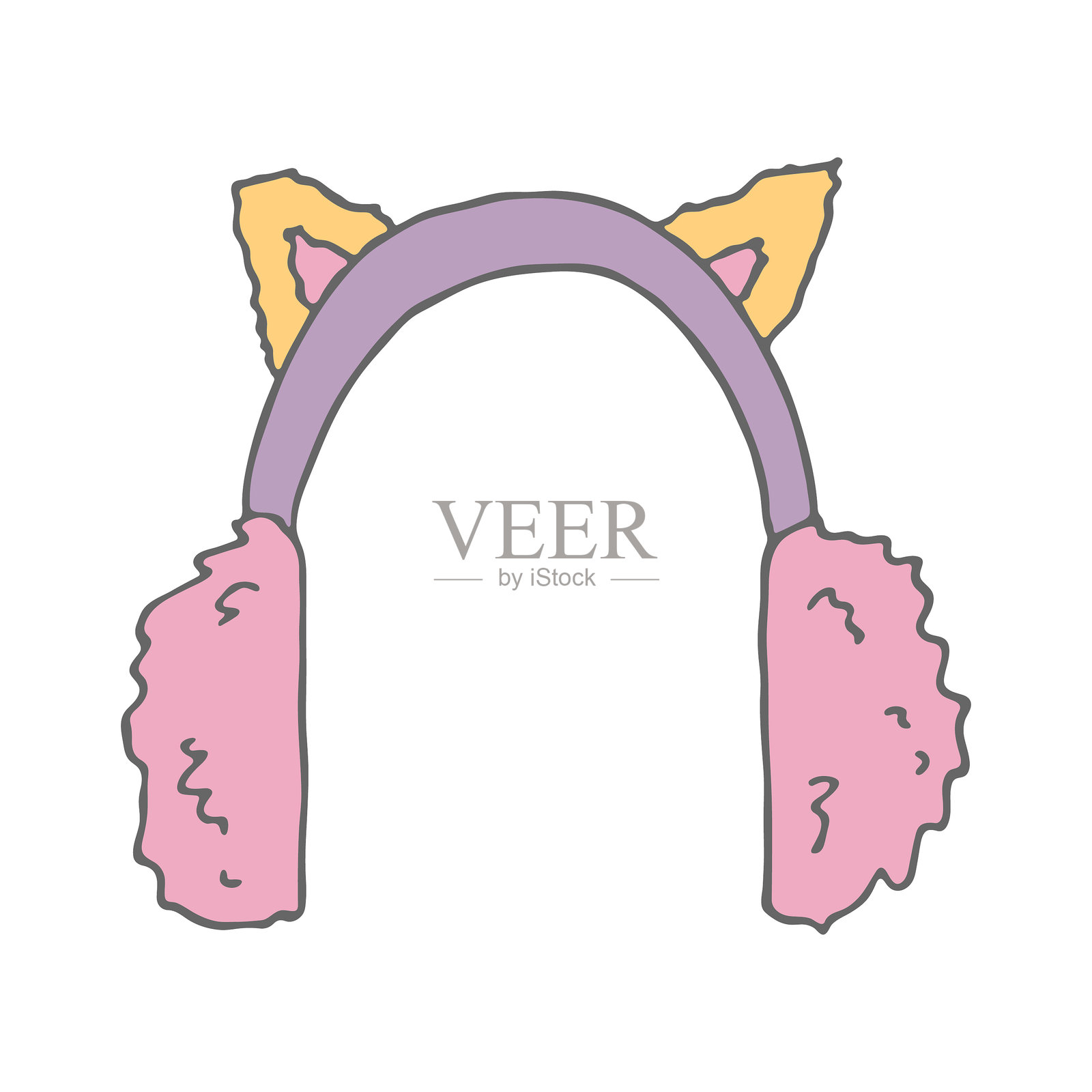 毛绒耳机涂鸦 手绘冬季配饰。单一设计元素用于卡片、印刷、设计、装饰。插画图片素材