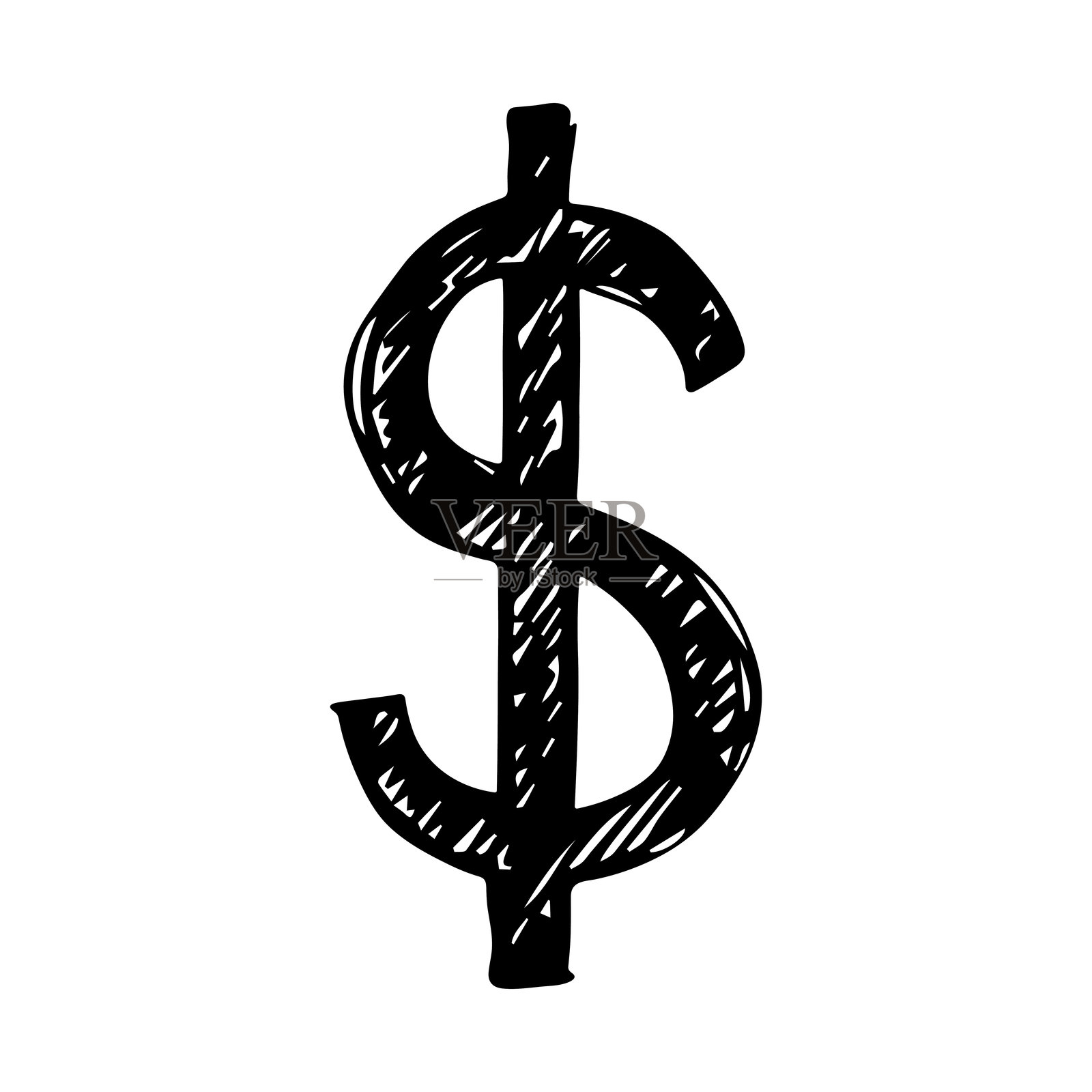 手绘美元货币符号。笔刷涂鸦。设计单一元素。插画图片素材
