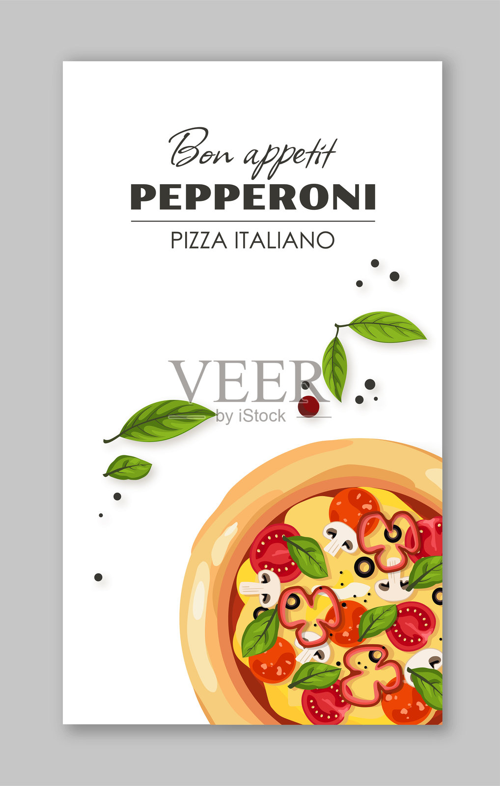 意大利比萨宣传单。带有意大利香肠的海报。传统意大利美食。热食和外卖。小册子和传单。平面矢量插图。插画图片素材