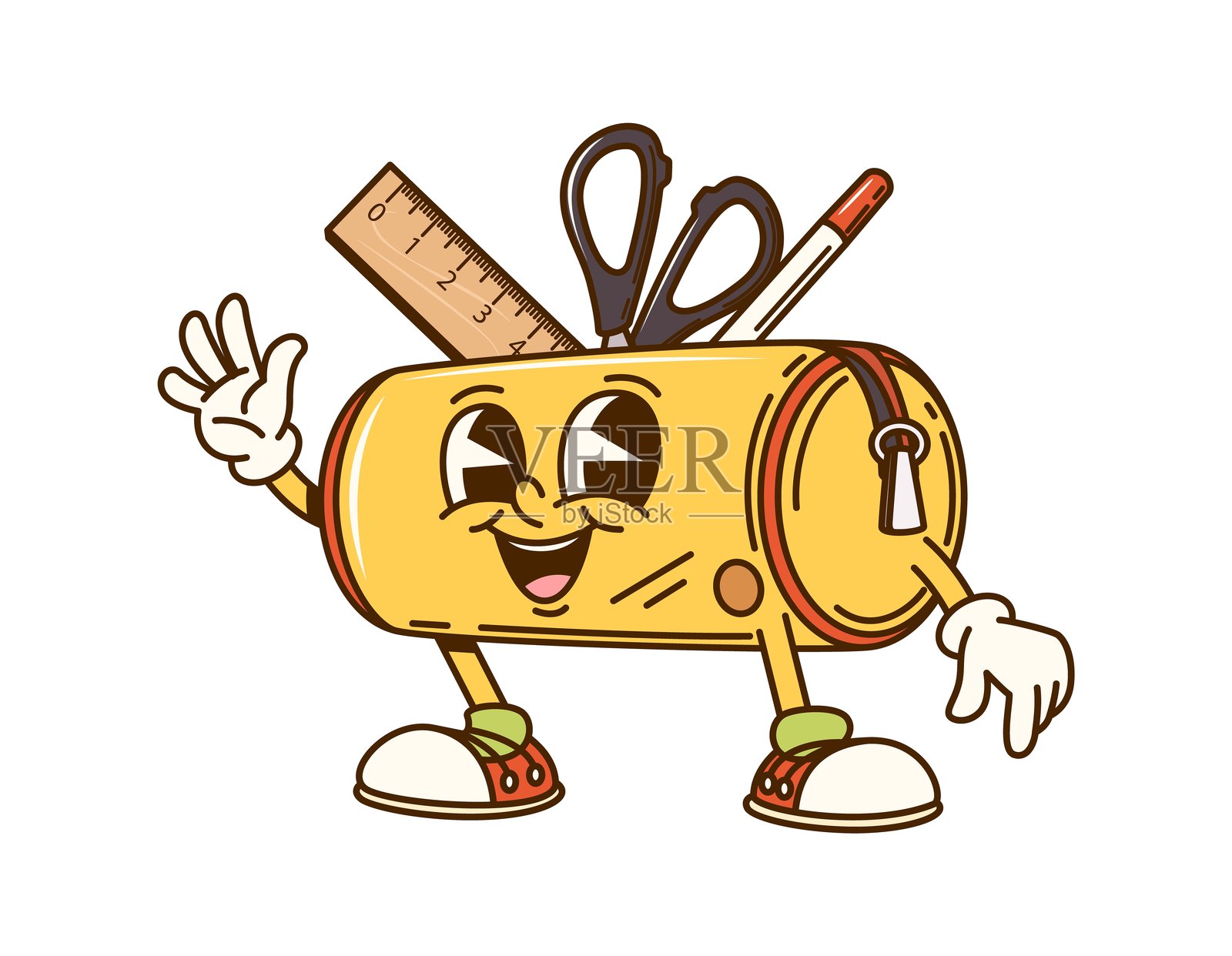 时尚的铅笔盒学校教育角色插画图片素材