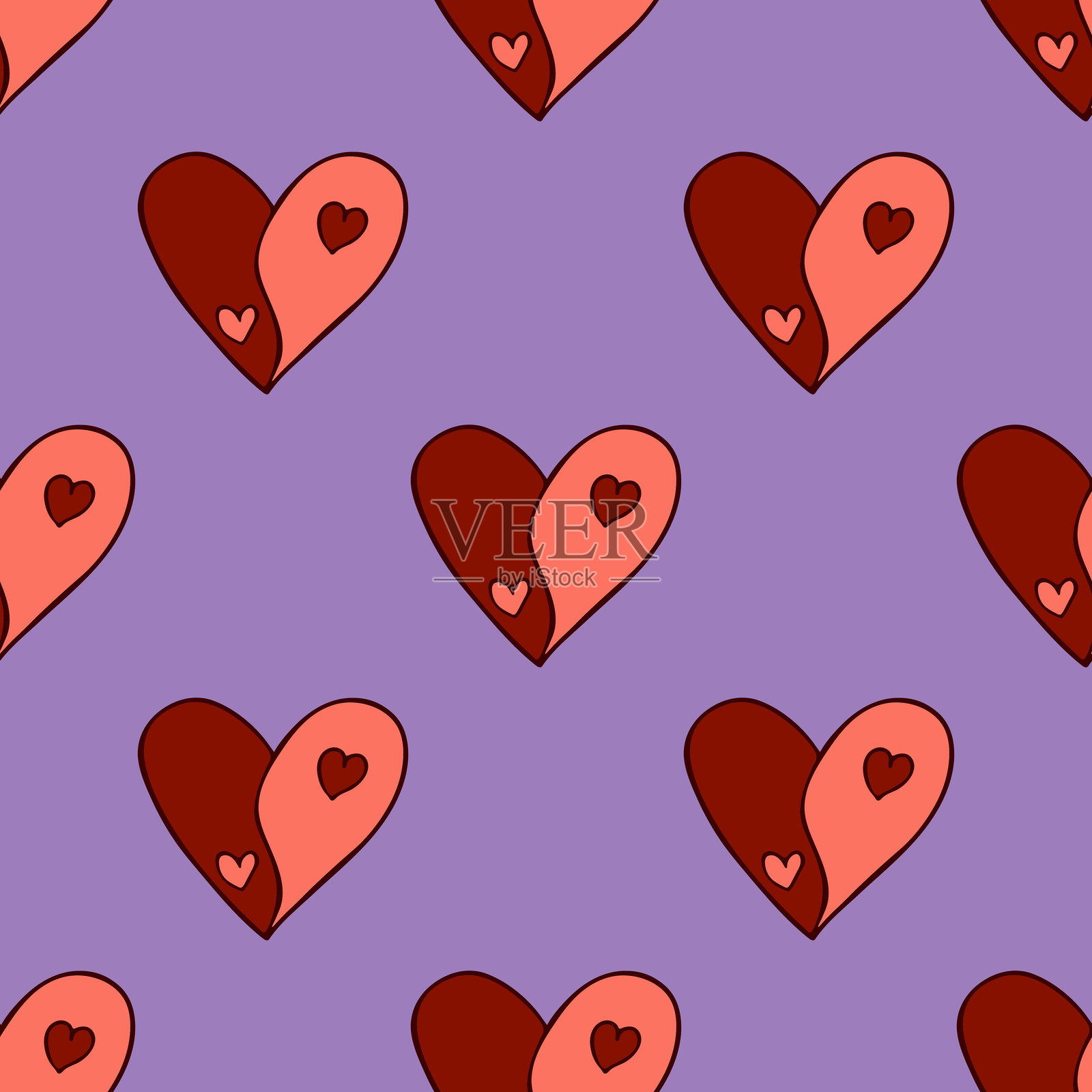 无缝图案,手绘心形涂鸦,适用于装饰印刷、包装纸、贺卡和面料插画图片素材