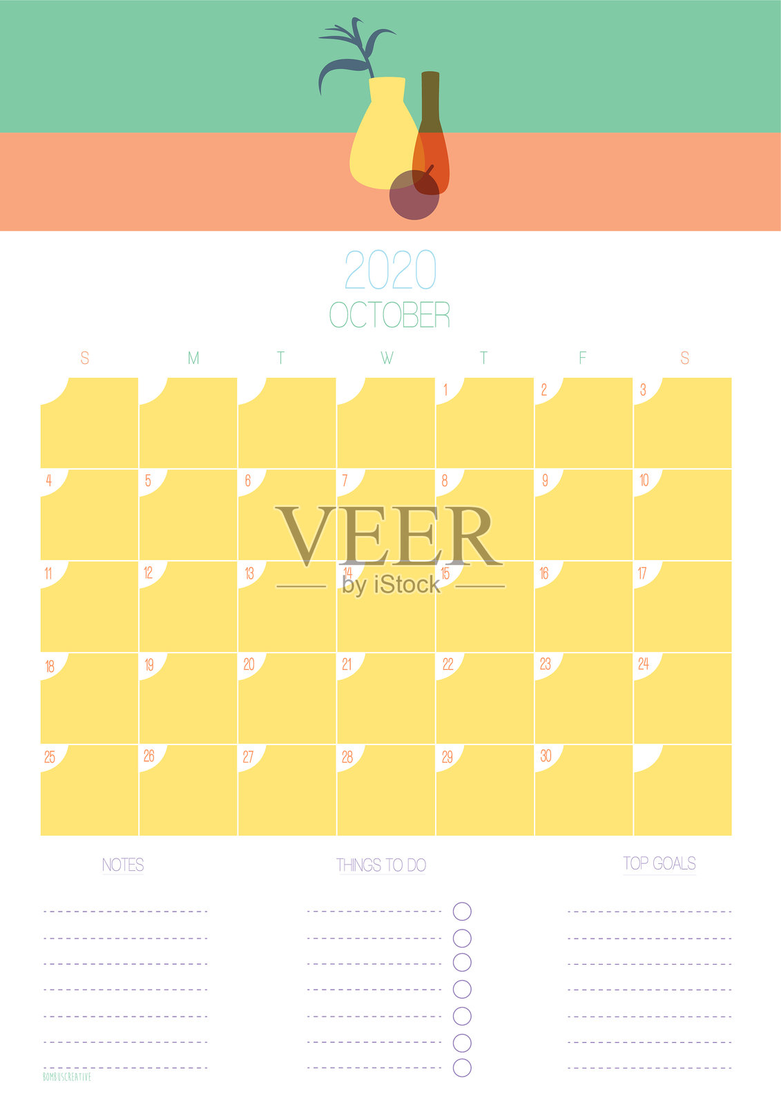 2020年10月日历和计划设计模板素材