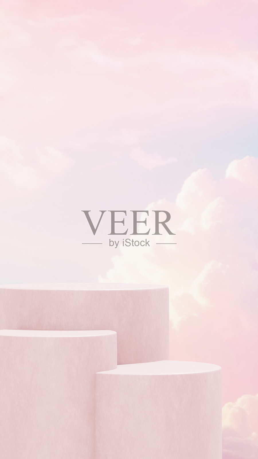 背景展示一个空的产品展示模型,配有粉色背景和抽象几何平台,旨在以纵向方向展示商品。照片摄影图片