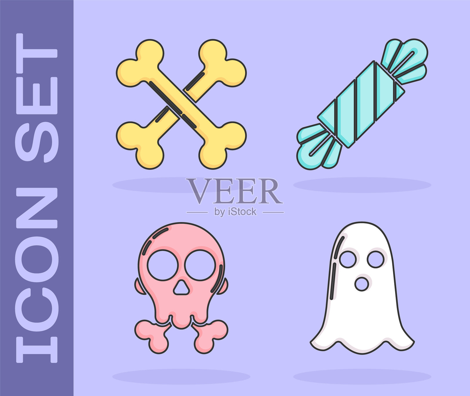 骷髅与交叉骨头的幽灵图标,糖果图标。矢量图。插画图片素材