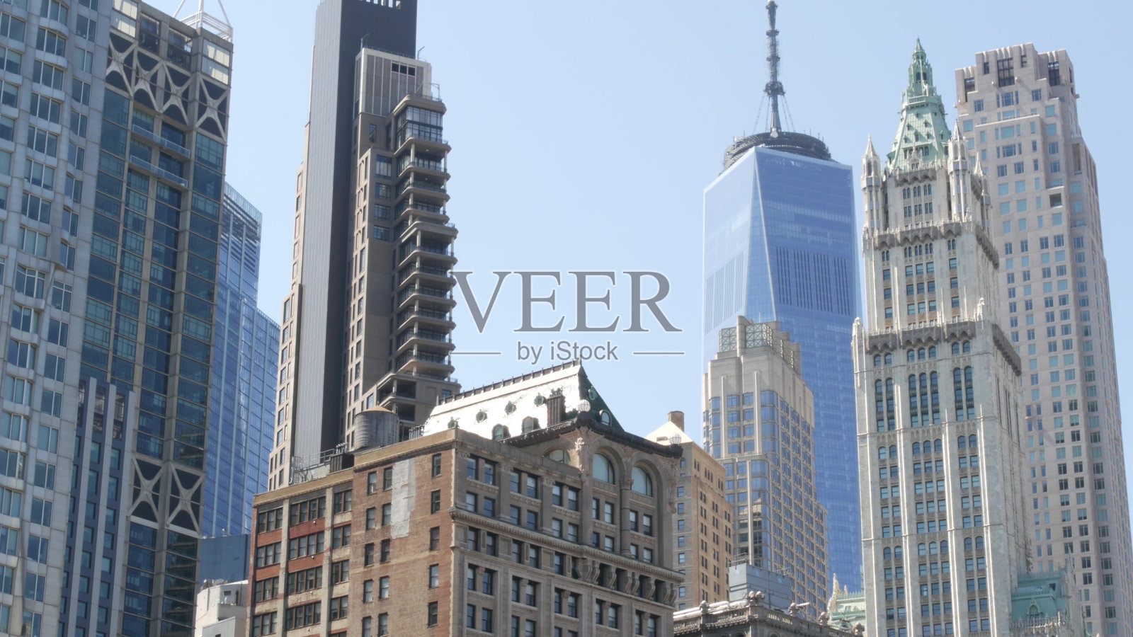 纽约市曼哈顿下城金融区。纽约世贸中心,伍尔沃斯大厦,美国照片摄影图片