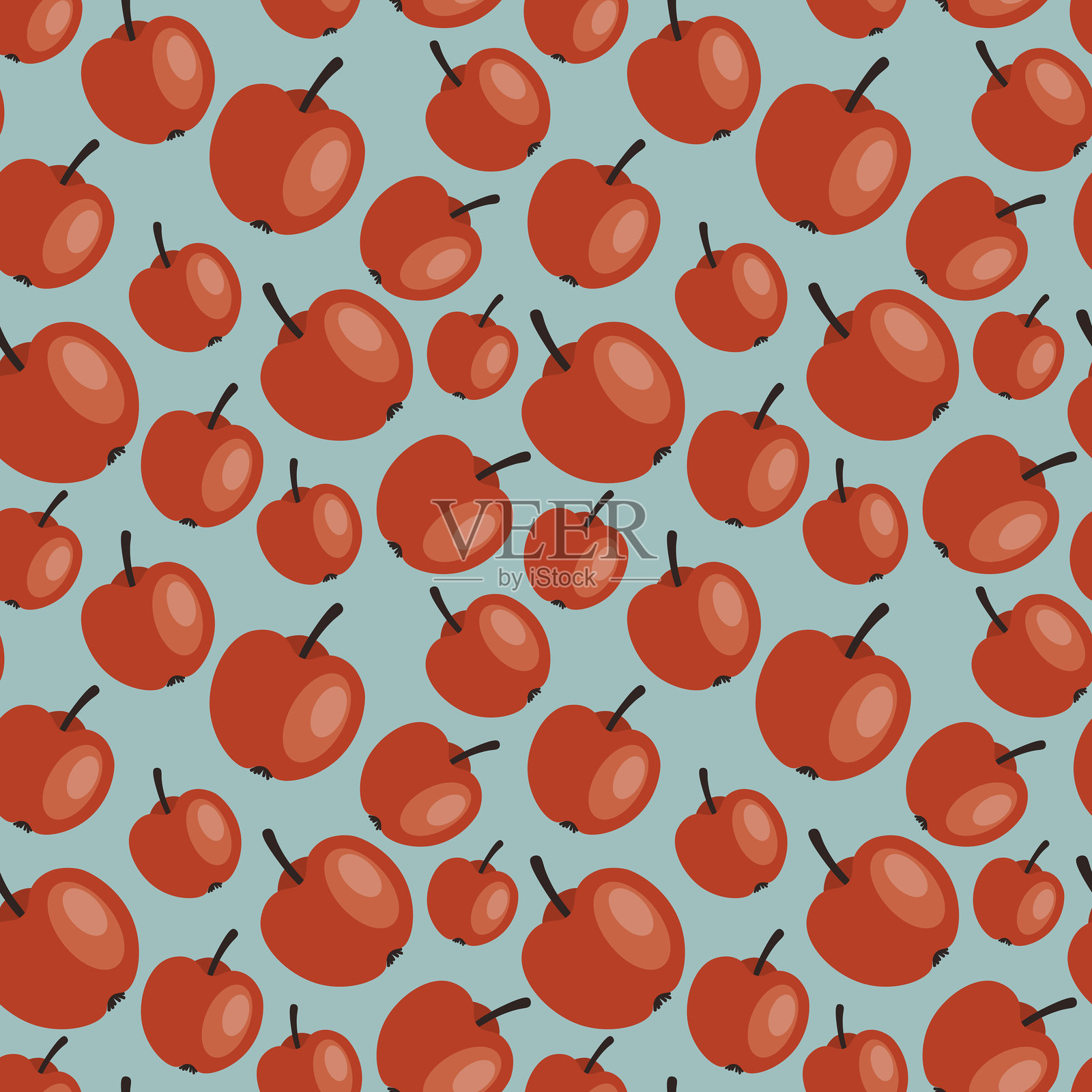 可爱多彩的苹果无缝图案,扁平风格。卡通水果背景。秋季丰收。插画图片素材