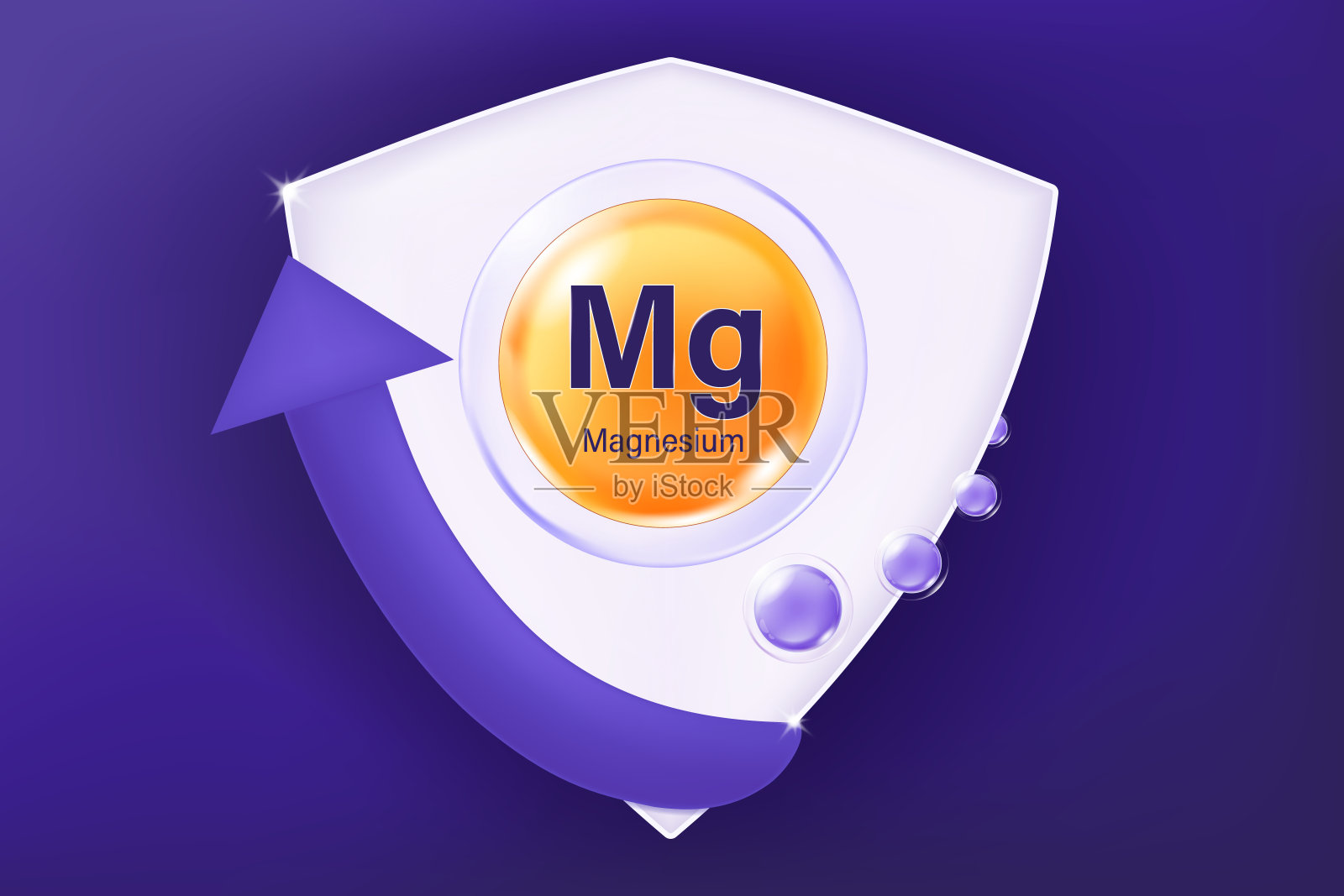 镁分子矢量图。浮动气泡内的镁维生素复合物。维生素复合物是健康的重要补充剂。插画图片素材