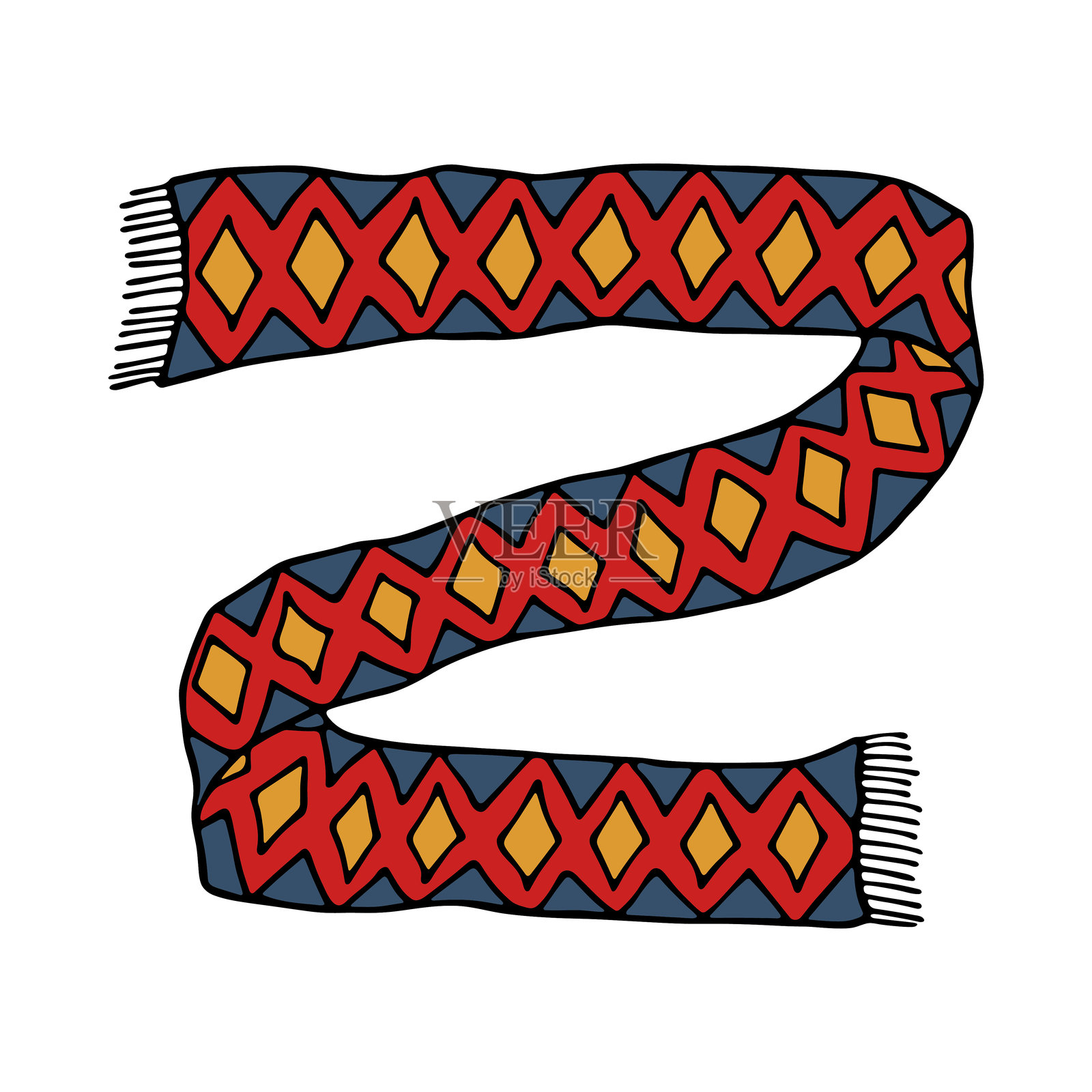 手绘毛线围巾涂鸦 冬季配饰 单一设计元素用于卡片、印刷、设计、装饰插画图片素材