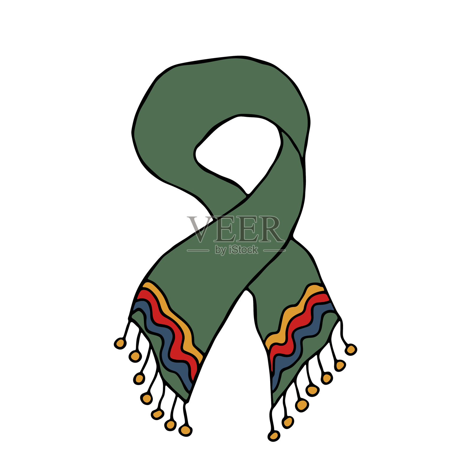 手绘毛线围巾涂鸦 冬季配饰 单一设计元素用于卡片、印刷、设计、装饰插画图片素材