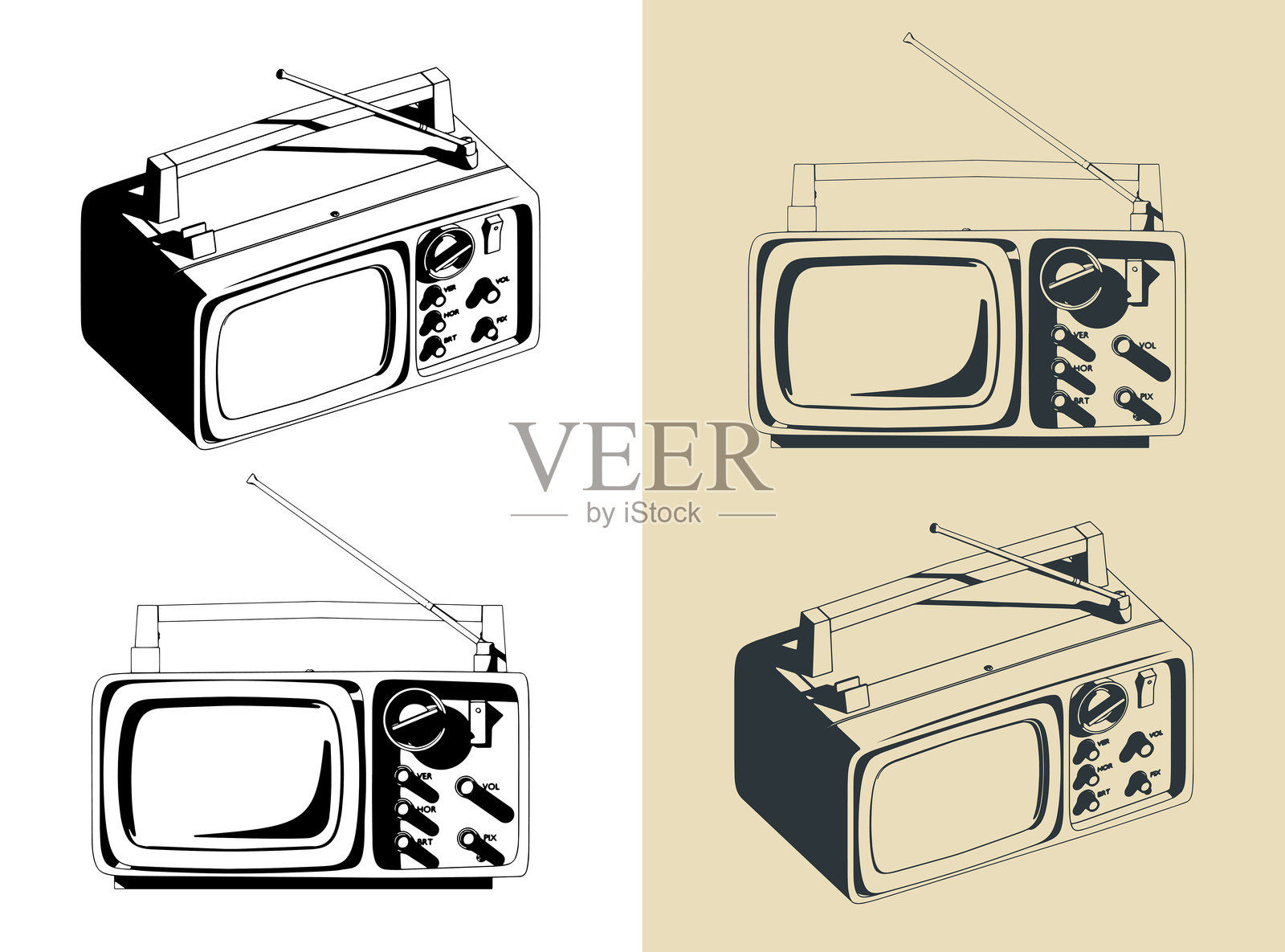 复古便携式电视插图插画图片素材