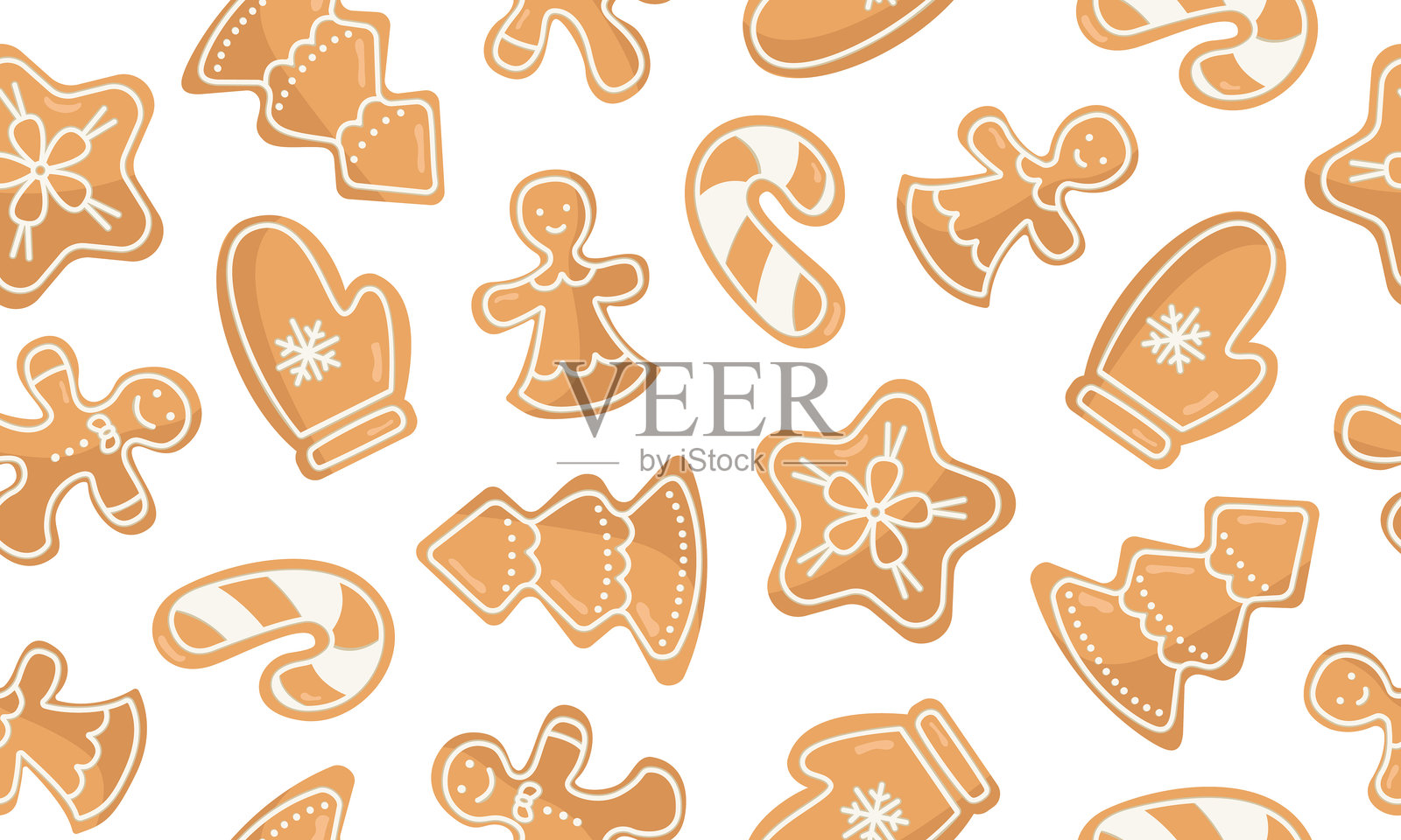 姜饼的无缝矢量图案。新年和圣诞节的甜点。适用于壁纸、包装和横幅的饼干图像。插画图片素材