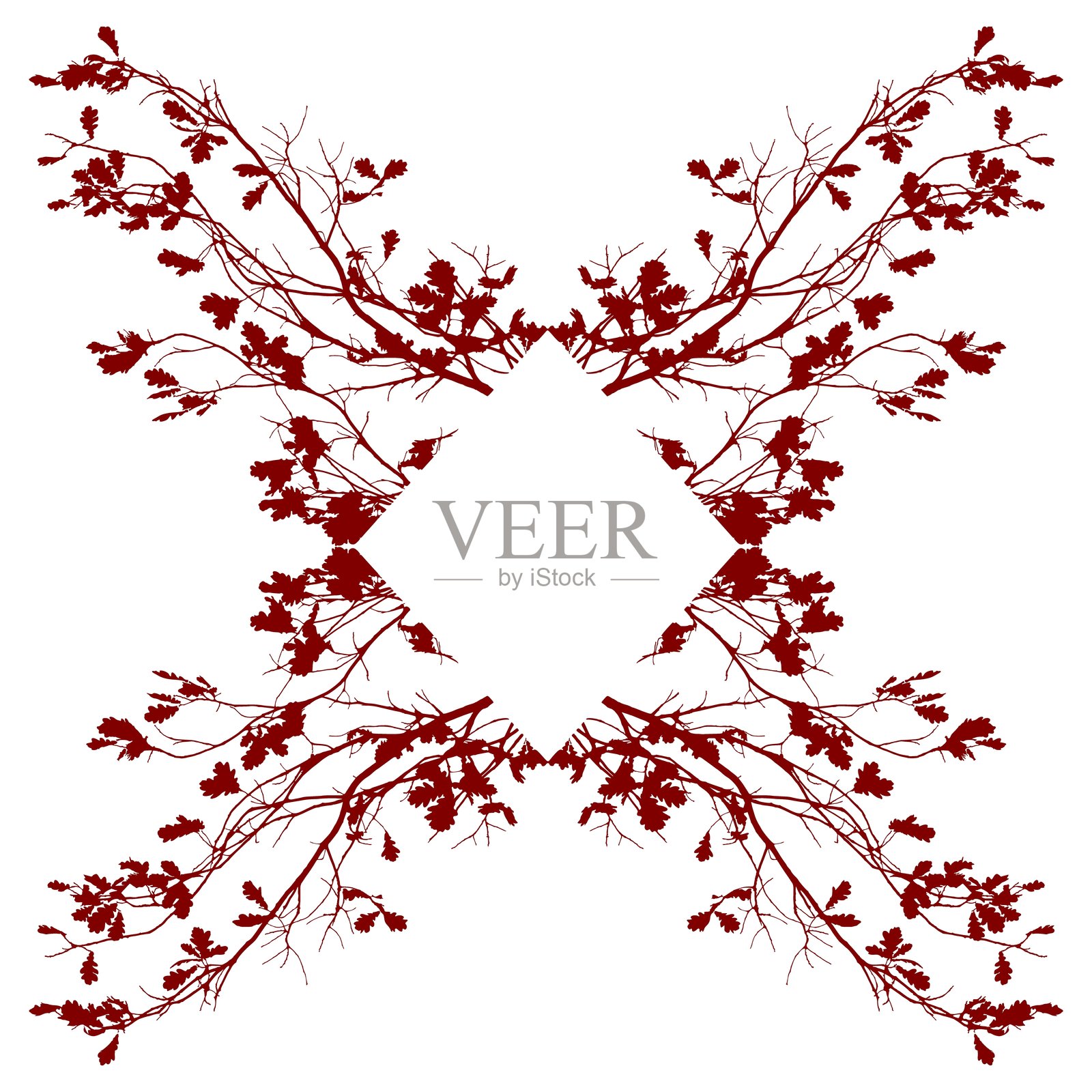 白色背景上带有橡树枝图案的餐巾矢量插图插画图片素材