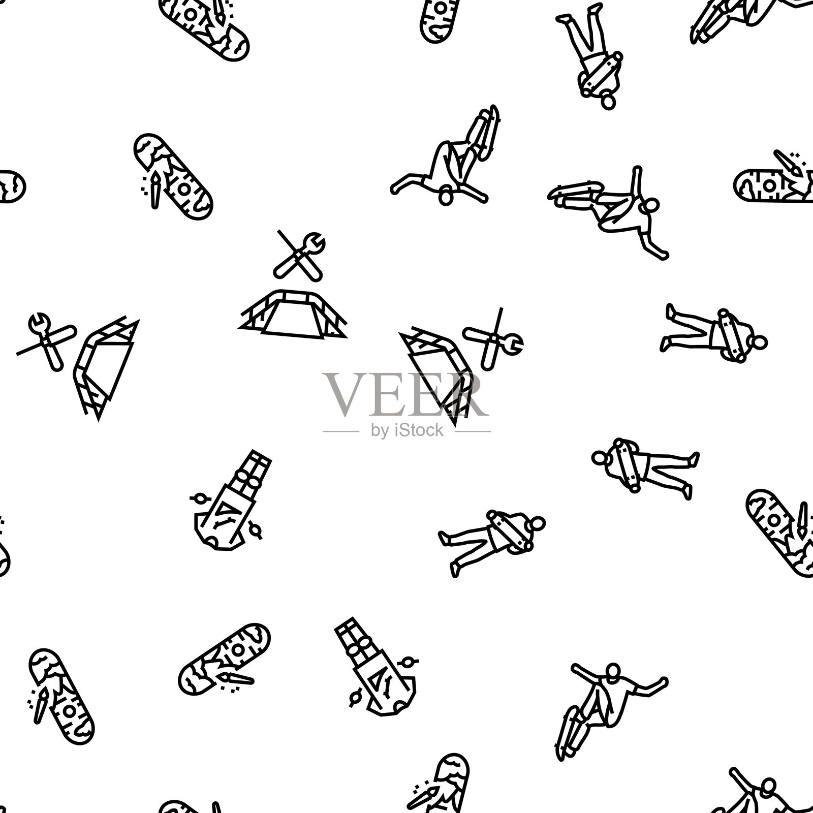 滑板滑手无缝图案矢量图插画图片素材
