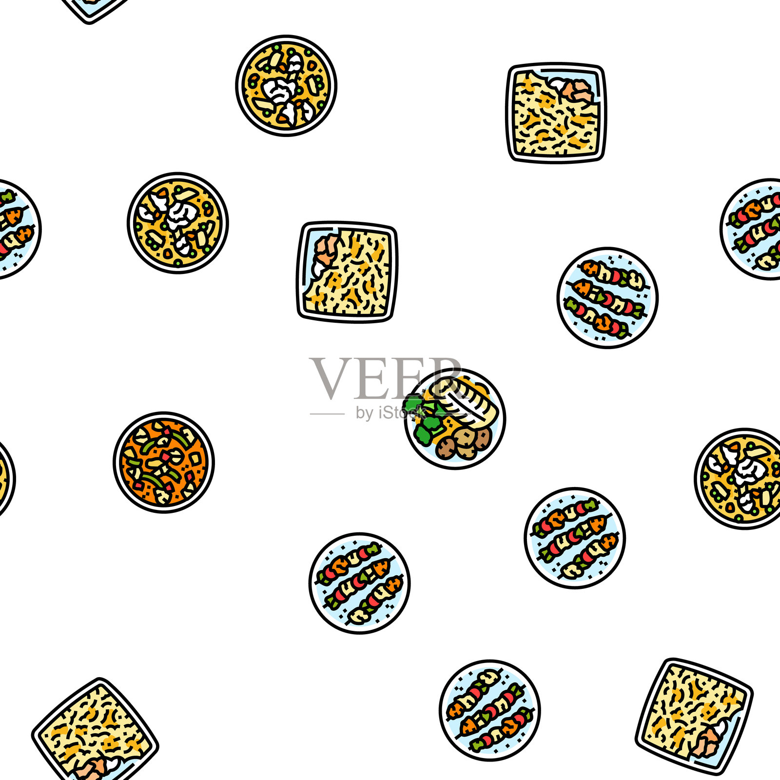 鱼类菜肴无缝图案矢量图插画图片素材