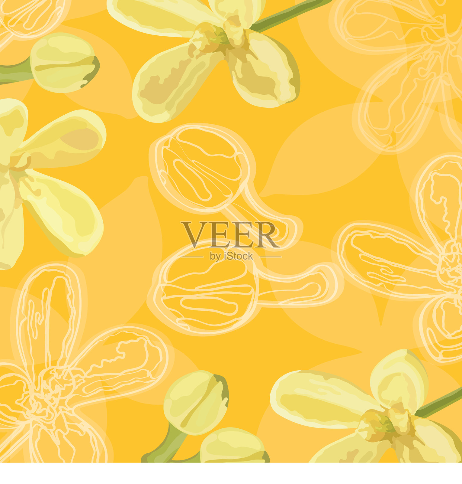 一组重复的无缝叶子图案,随机排列。手绘的植物元素遍布整个表面。插画图片素材