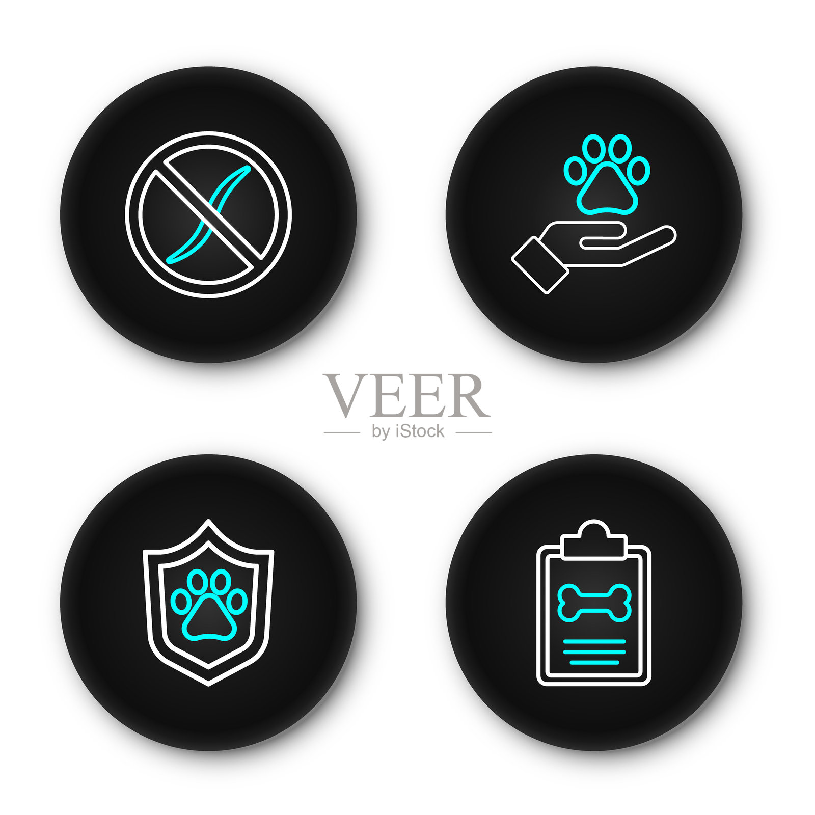 临床记录宠物,动物健康保险,手与动物足迹,抗虫寄生虫图标。矢量图。插画图片素材