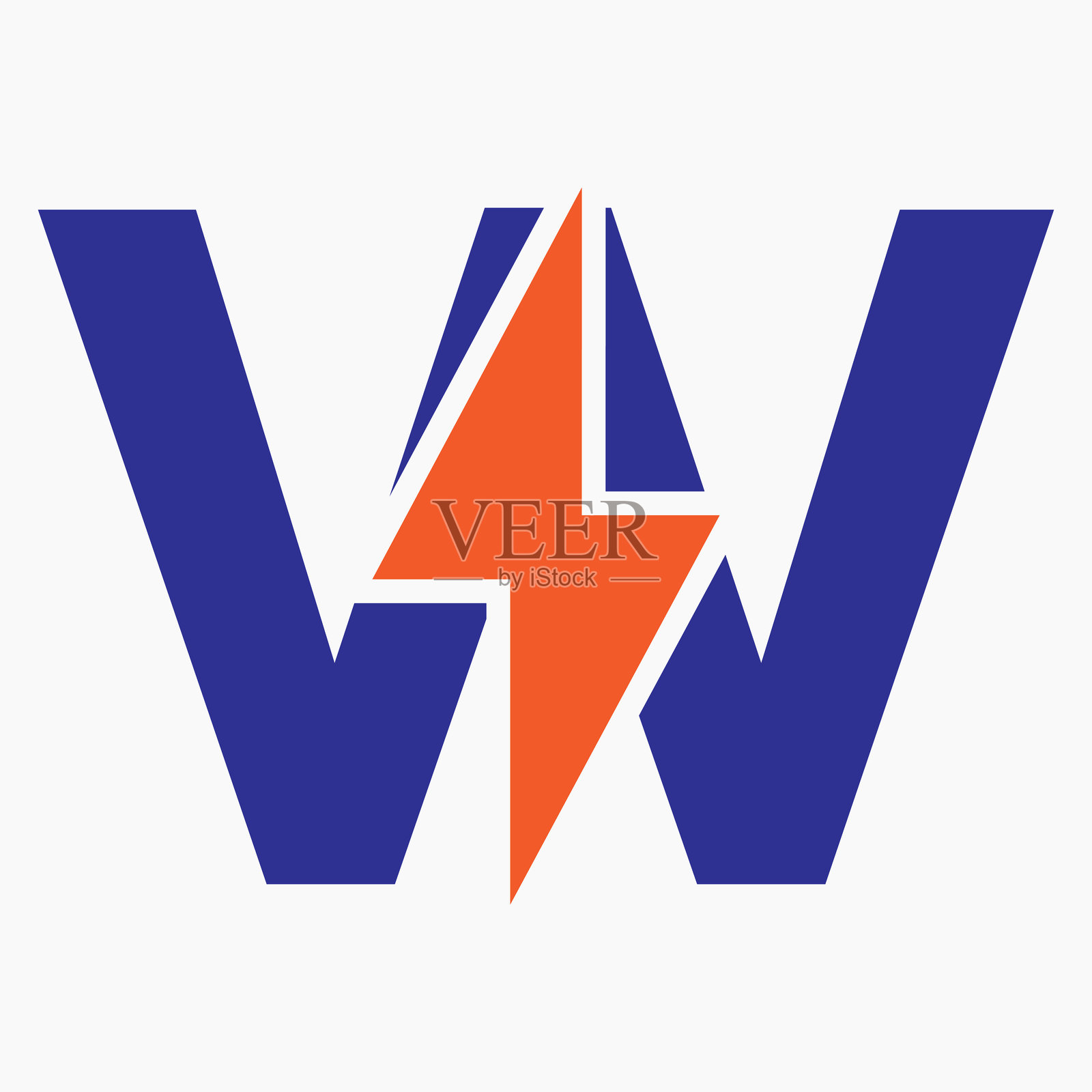 带有闪电符号的字母W。电力图标电气符号矢量模板插画图片素材