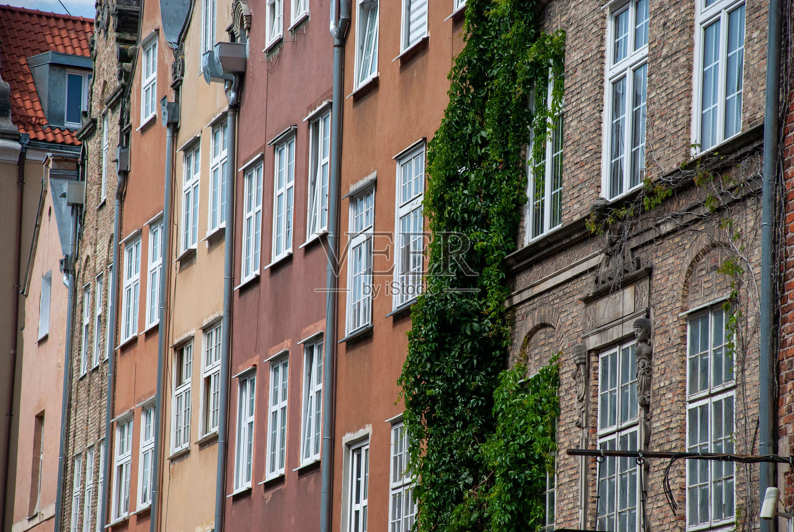格但斯克老城的修复房屋照片摄影图片