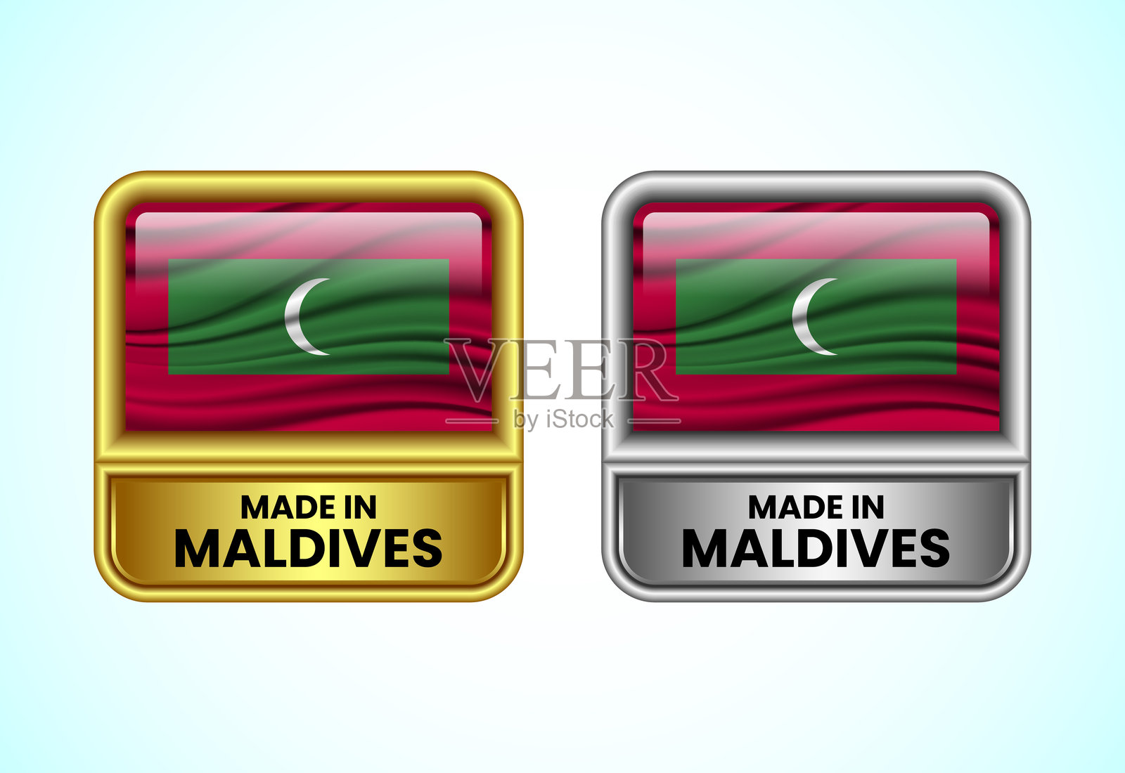 马尔代夫制造标签图标,金色和银色。商业用的国旗图标集。插画图片素材