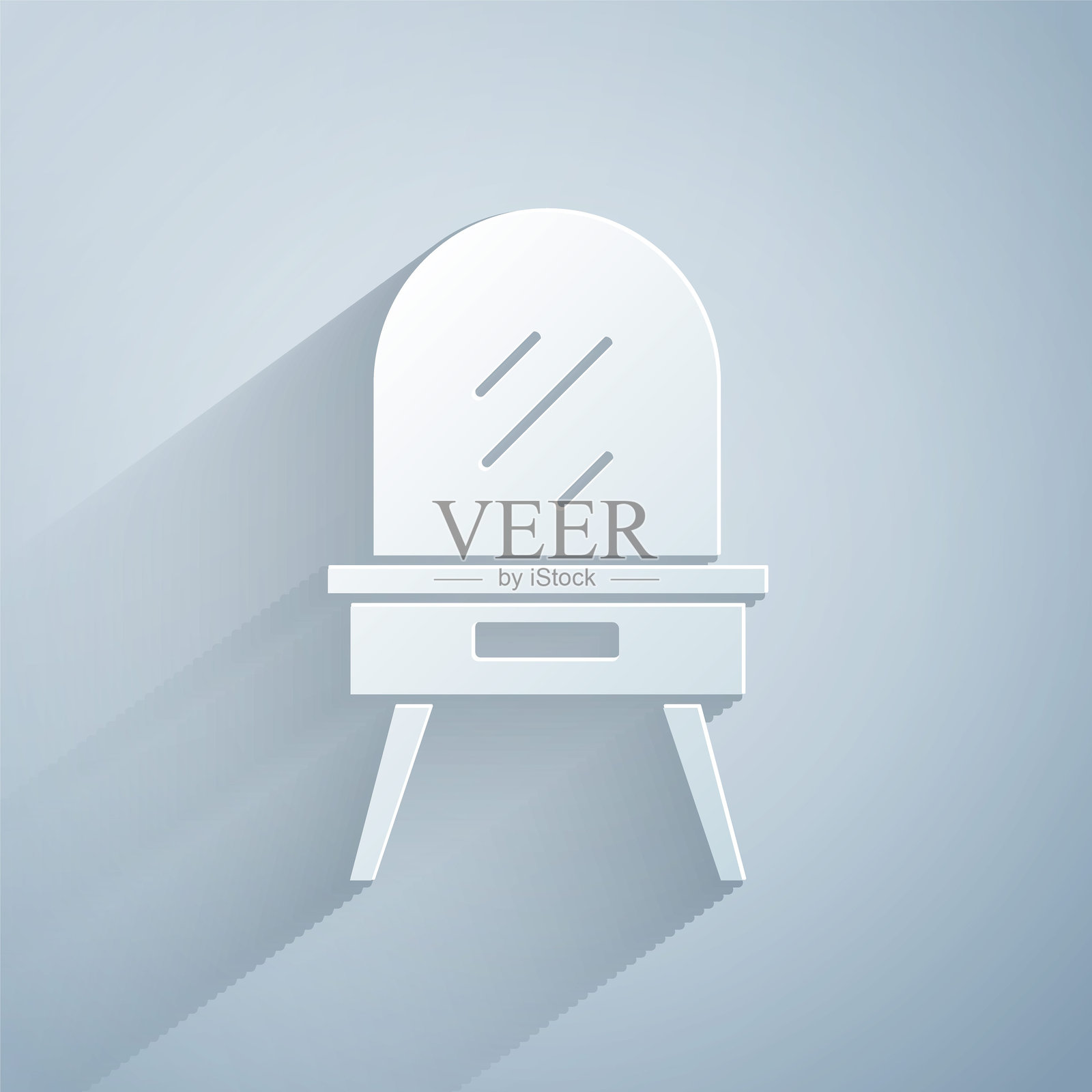 剪纸风格的梳妆台图标,背景为灰色。纸艺风格。矢量图。插画图片素材