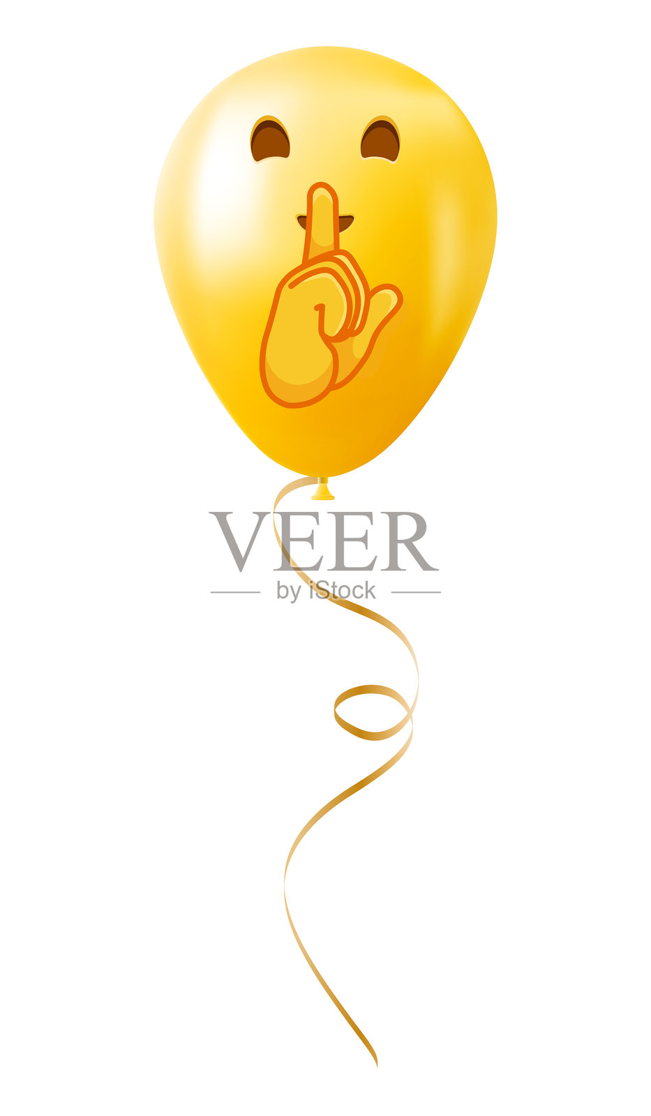 黄色微笑表情的气球emoji,食指放在嘴唇上插画图片素材