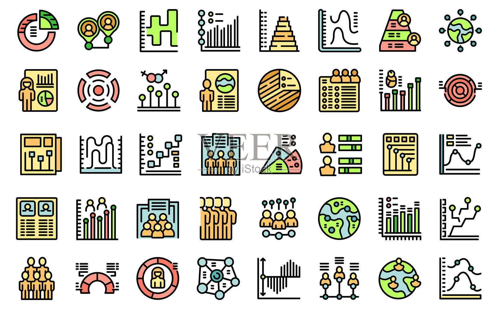 人口统计学家图标集矢量平面设计插画图片素材