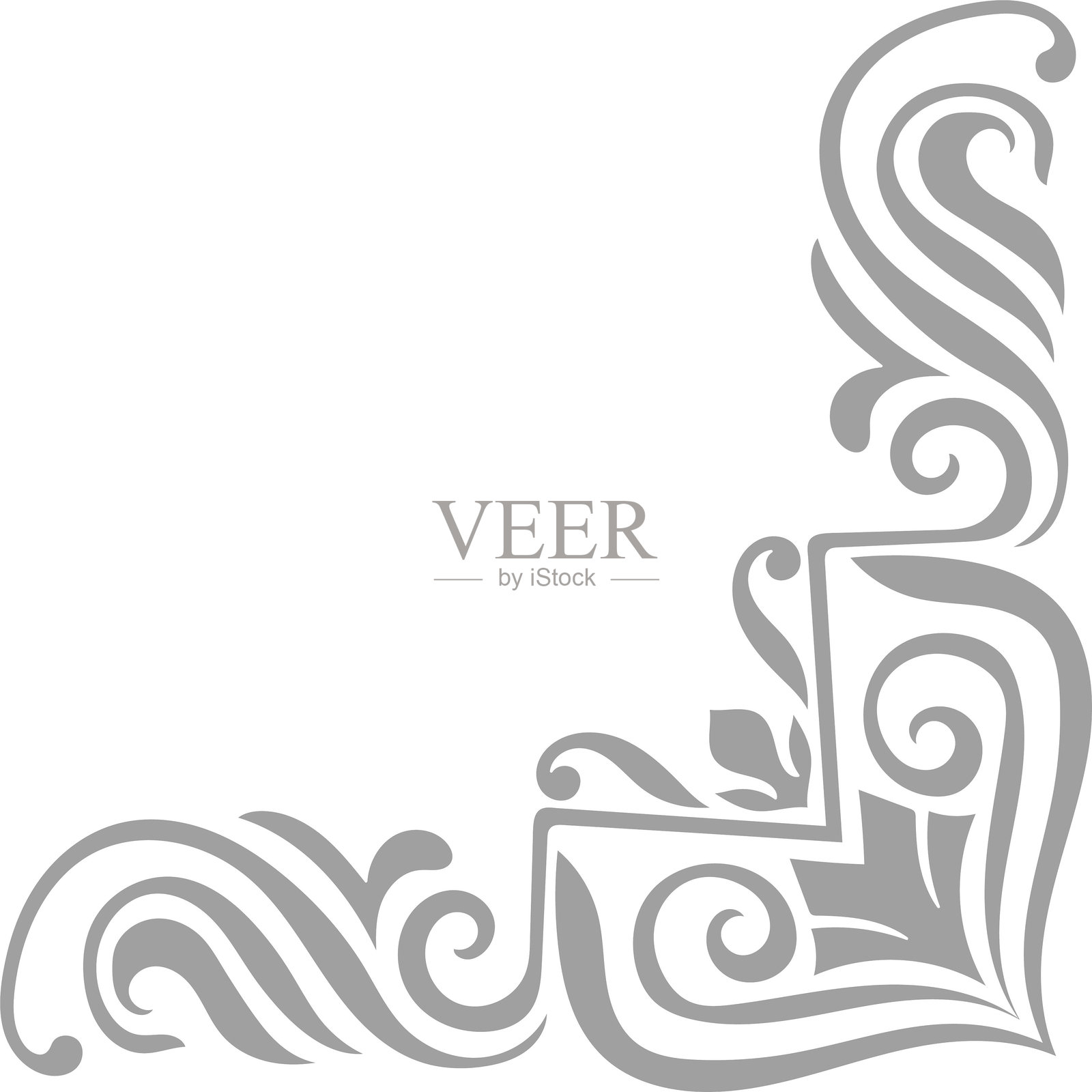 灰色复古角落,装饰巴洛克风格卡片的图形元素。插画图片素材