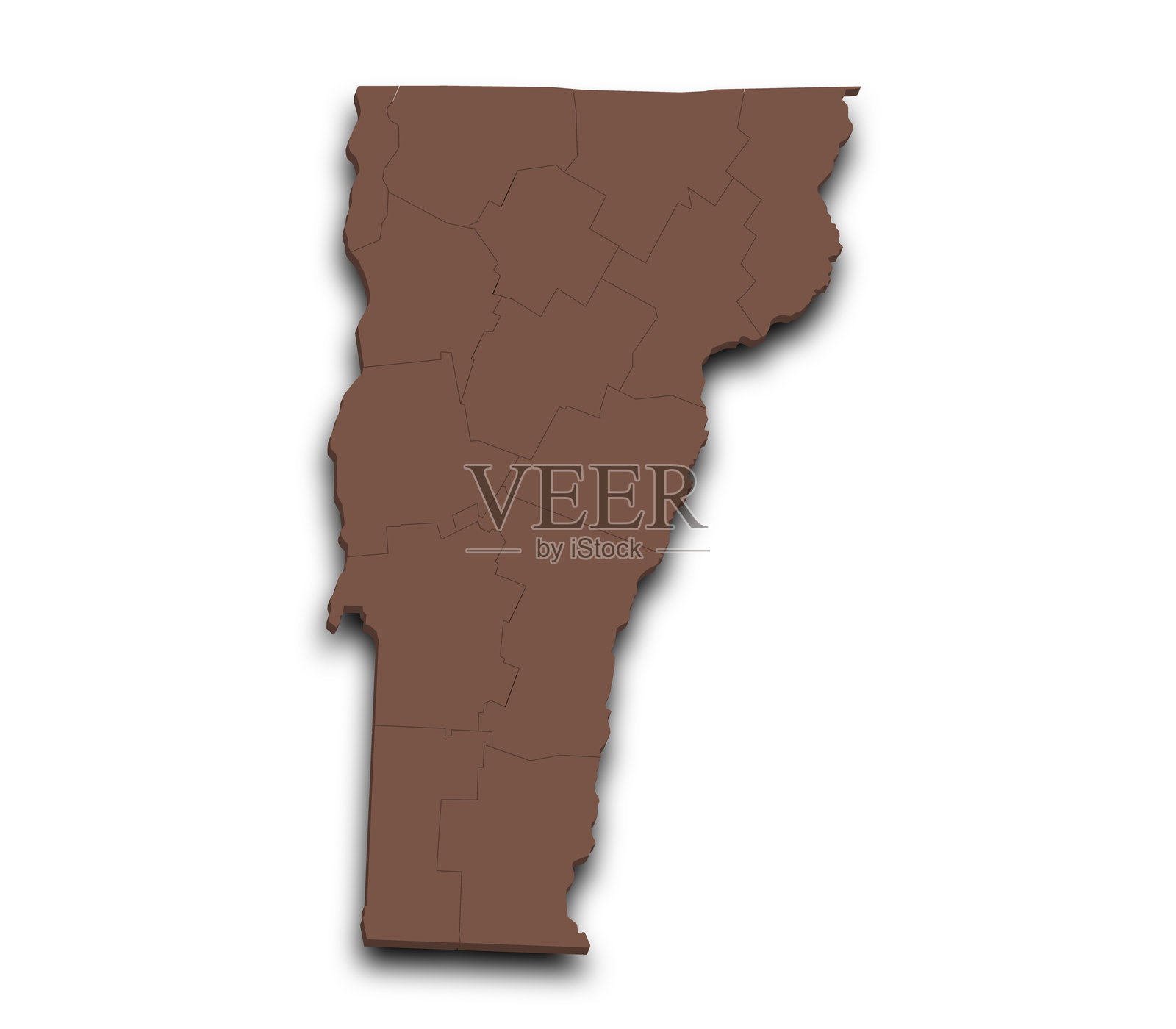 彩色的3D佛蒙特州地图,美国插画图片素材