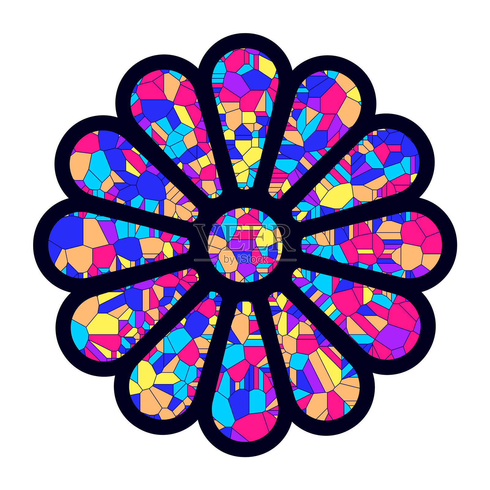 彩色玻璃玫瑰花窗矢量插图插画图片素材