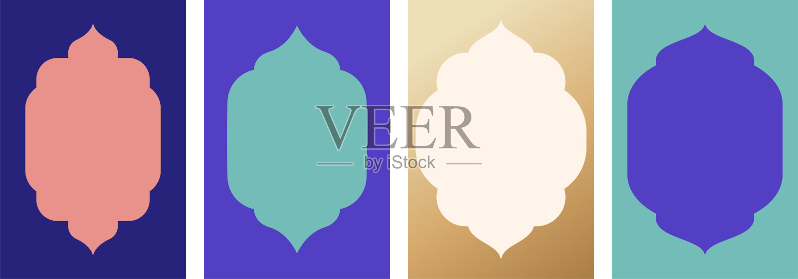 伊斯兰窗户、框架和拱门的集合。适用于开斋节和古尔邦节的阿拉伯东方风格元素。插画图片素材